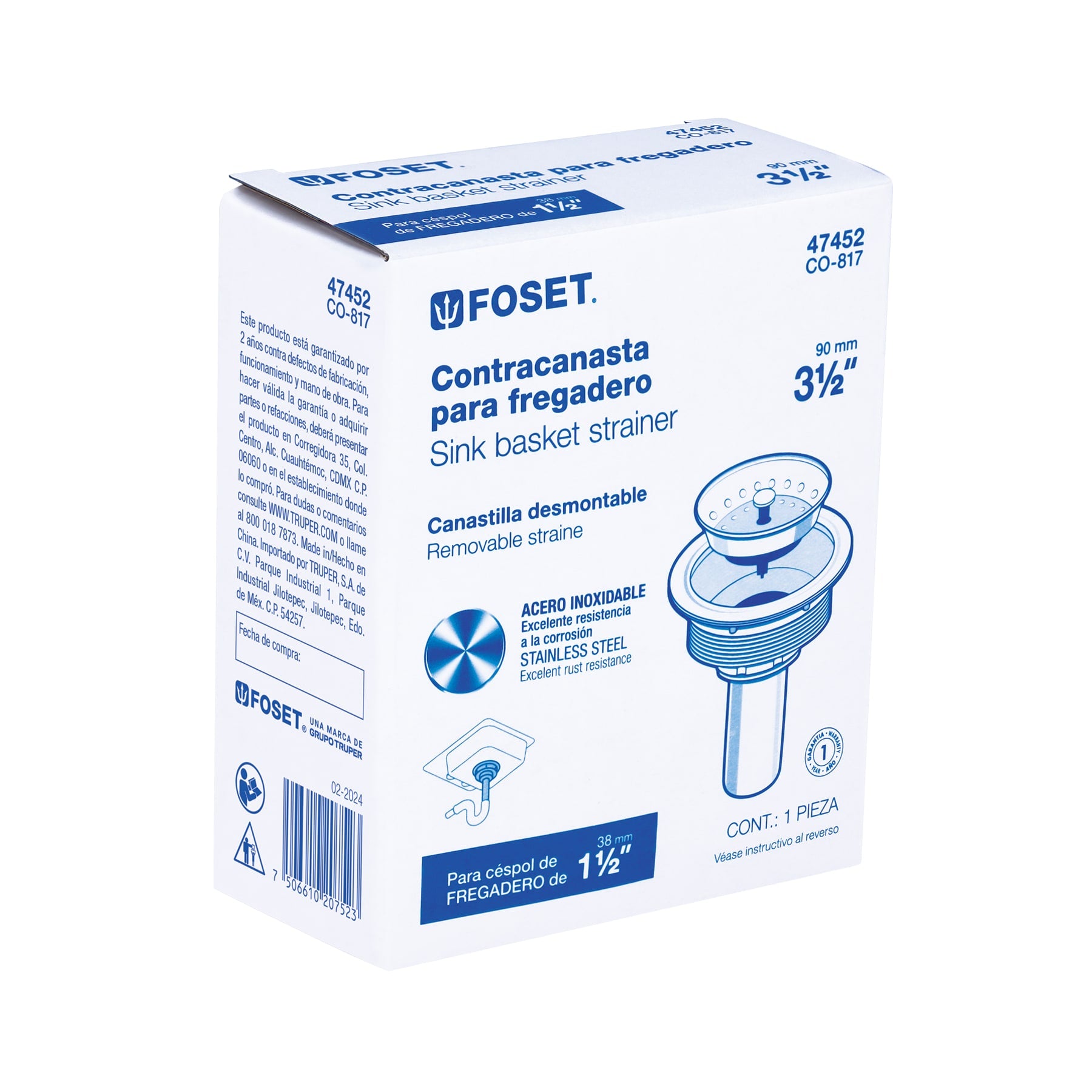 Contracanasta 3-1/2" inox, tubo inox, FOSET