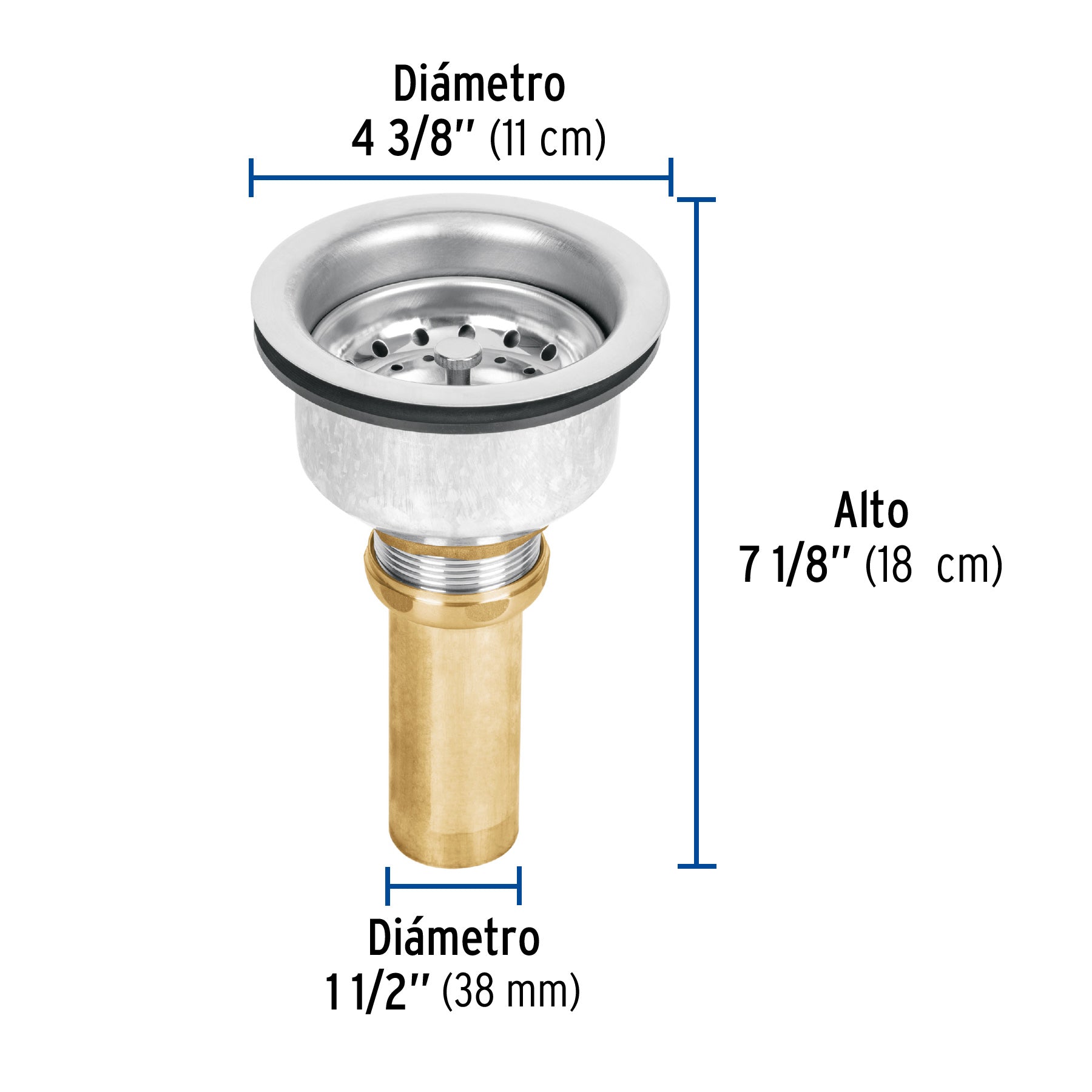 Contracanasta 3-1/2" inox, instala-fácil, tubo latón, FOSET