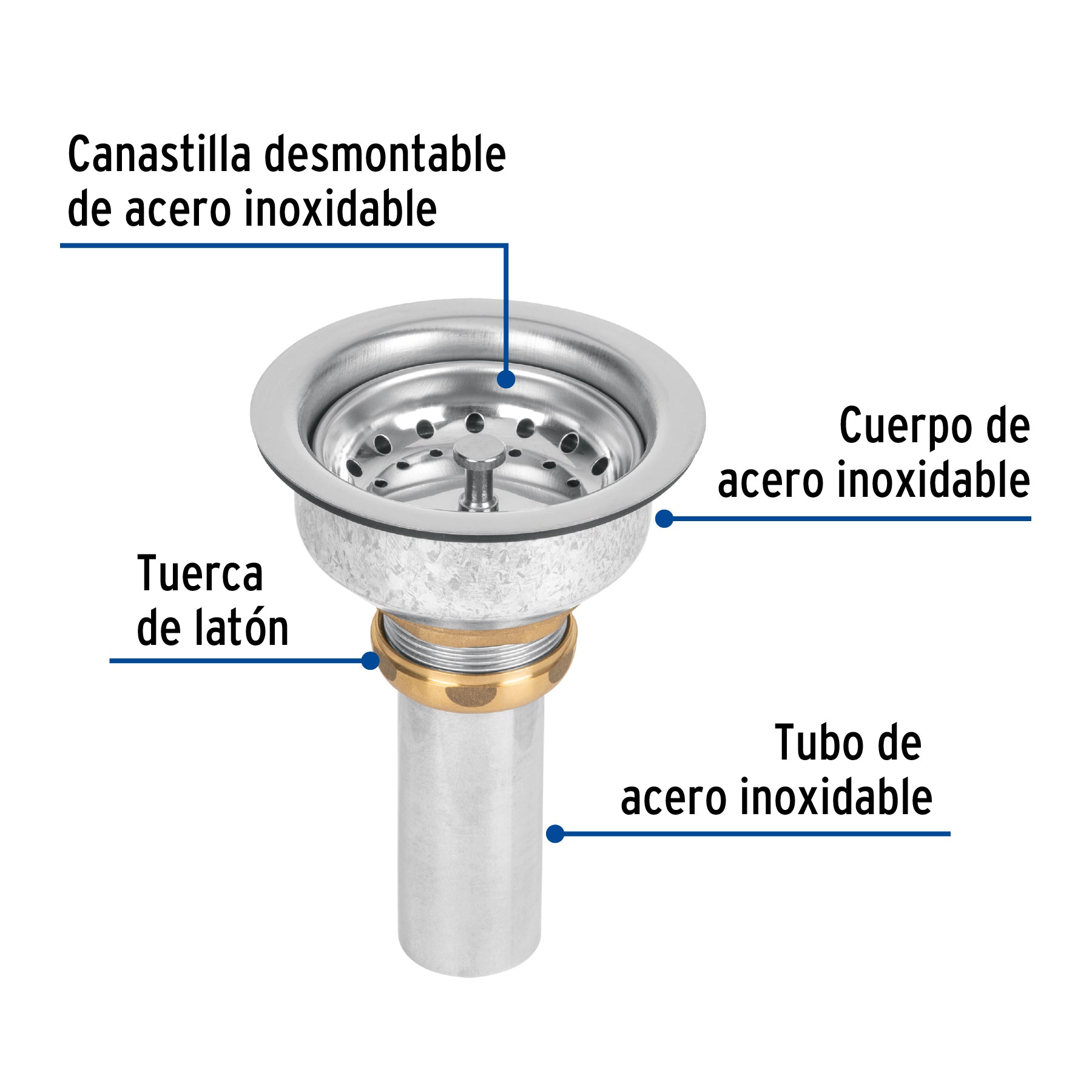 Contracanasta 3-1/2" inox, instala-fácil, tubo inox, FOSET