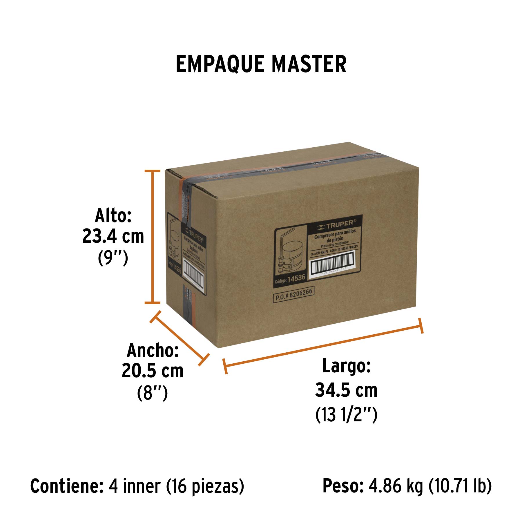 Compresor para anillos de pistón, TRUPER - Empaque