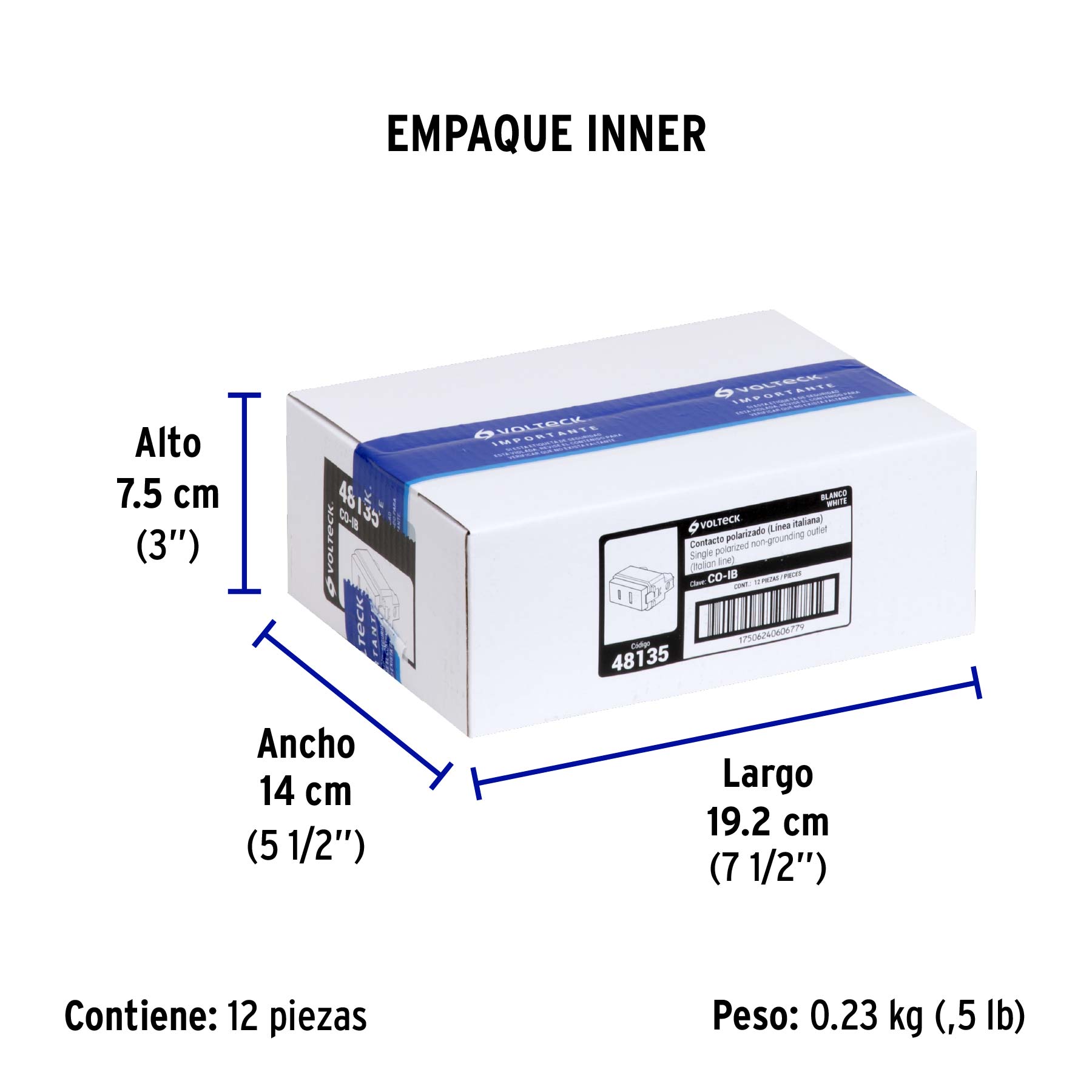 Contacto sencillo, 2polos, sin tierra, línea Italiana,blanco - Empaque