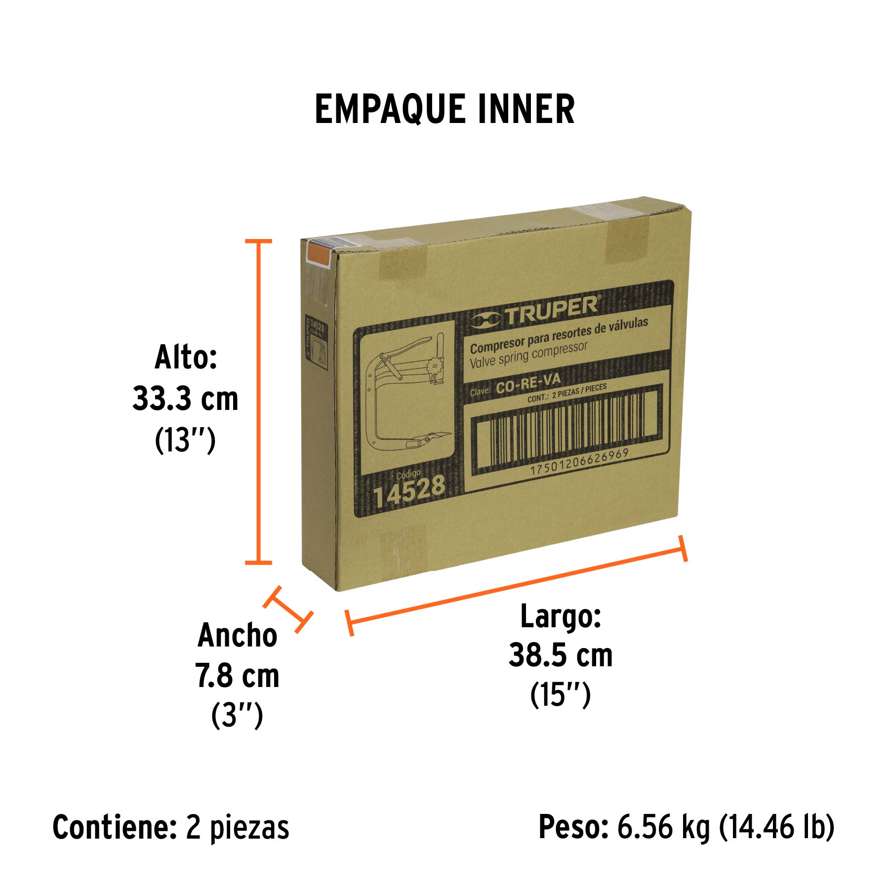 Compresor de resortes de válvulas, 166mm a 253mm, TRUPER - Empaque