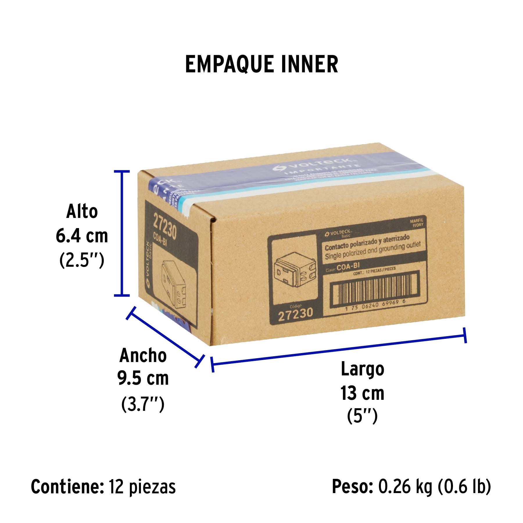 Contacto 2 polos + tierra, marfil, línea VOLTECK BASIC - Empaque
