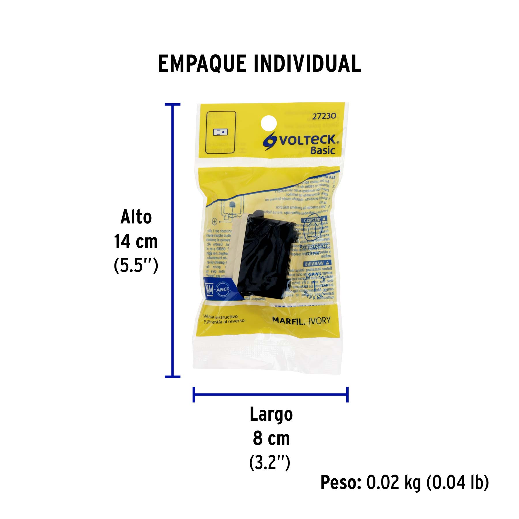 Contacto 2 polos + tierra, marfil, línea VOLTECK BASIC - Empaque