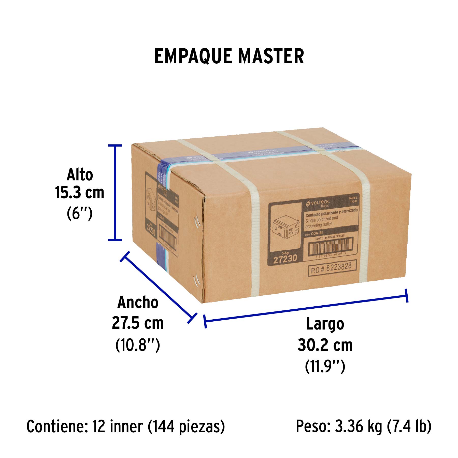 Contacto 2 polos + tierra, marfil, línea VOLTECK BASIC - Empaque