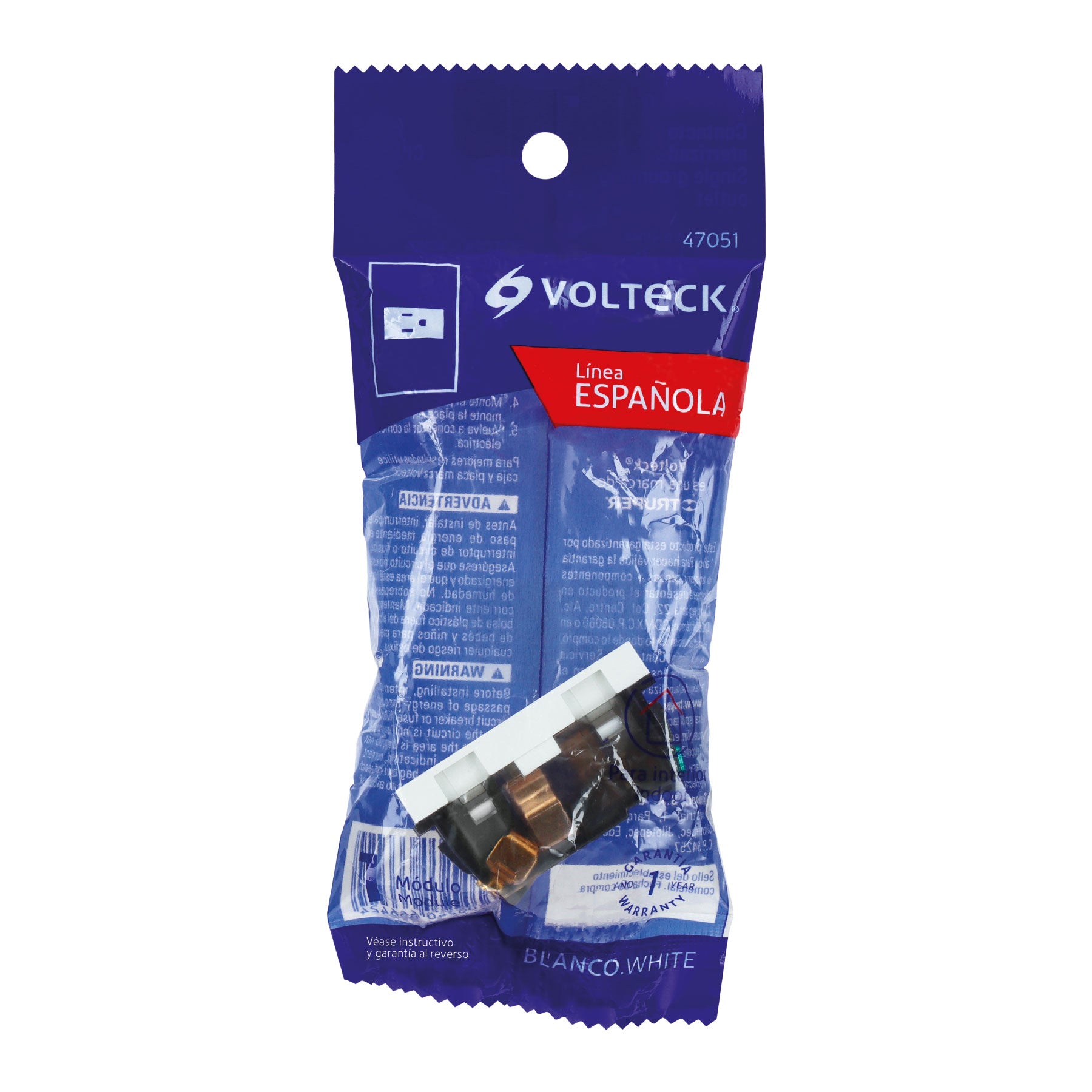 Contacto aterrizado, 1 módulo, línea Española, color blanco