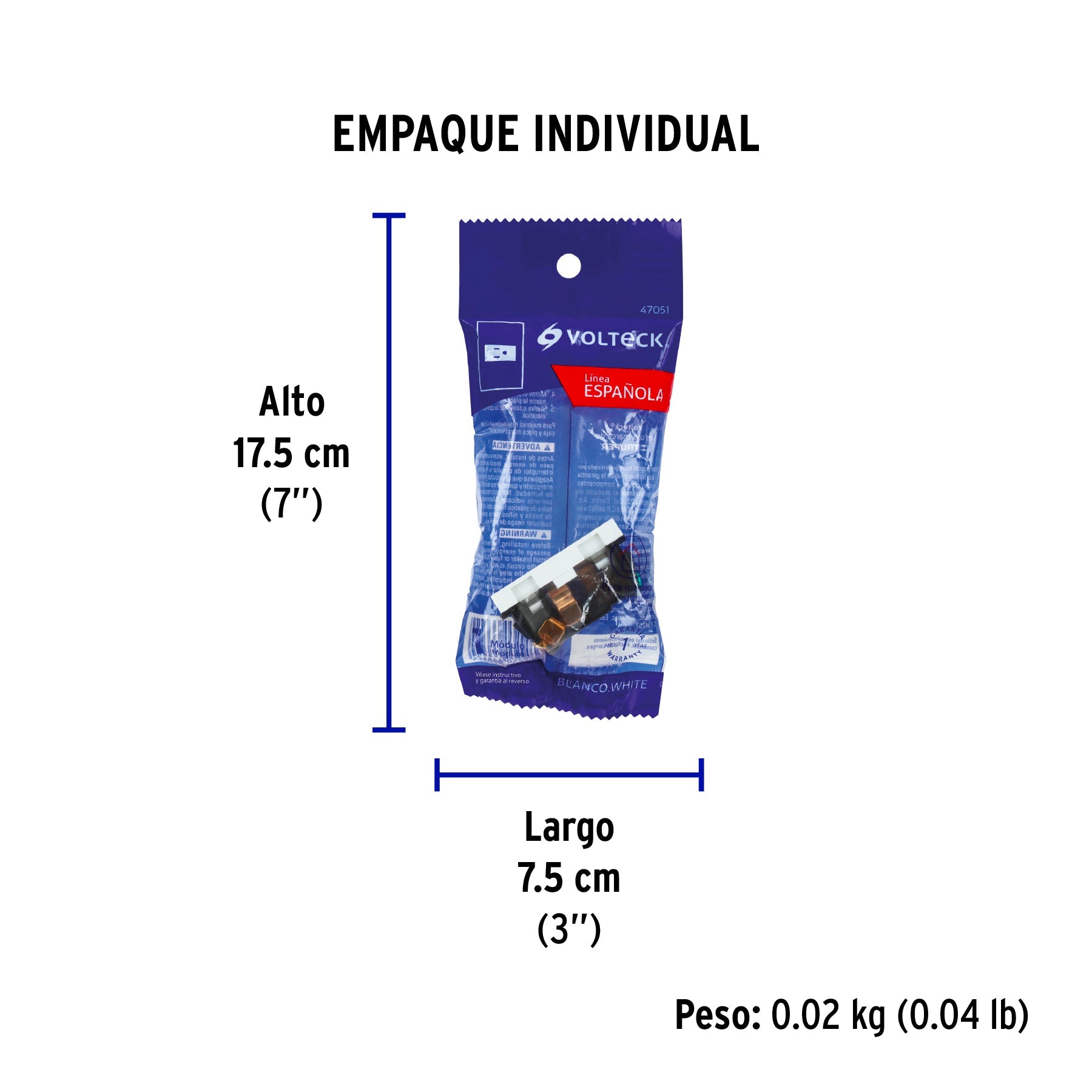 Contacto aterrizado, 1 módulo, línea Española, color blanco - Empaque
