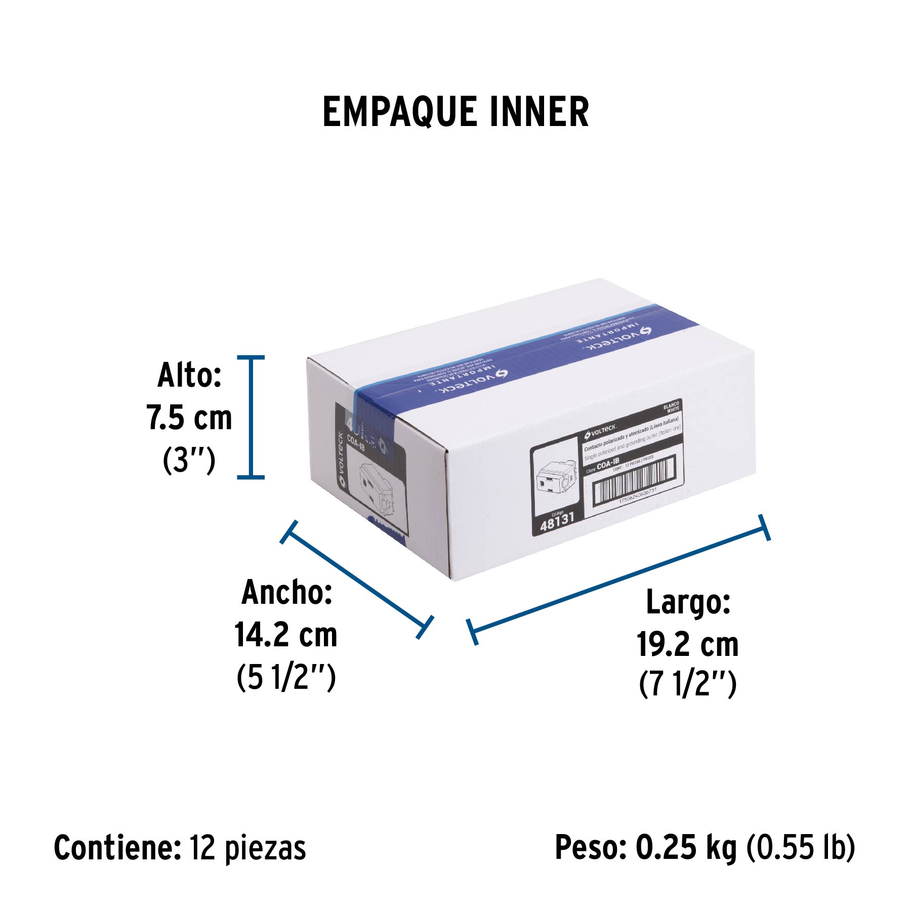 Contacto sencillo, 2 polos + tierra, línea Italiana, blanco - Empaque
