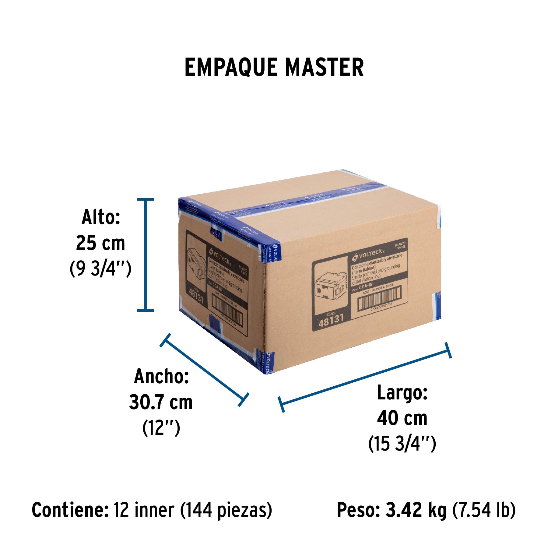 Contacto sencillo, 2 polos + tierra, línea Italiana, blanco - Empaque
