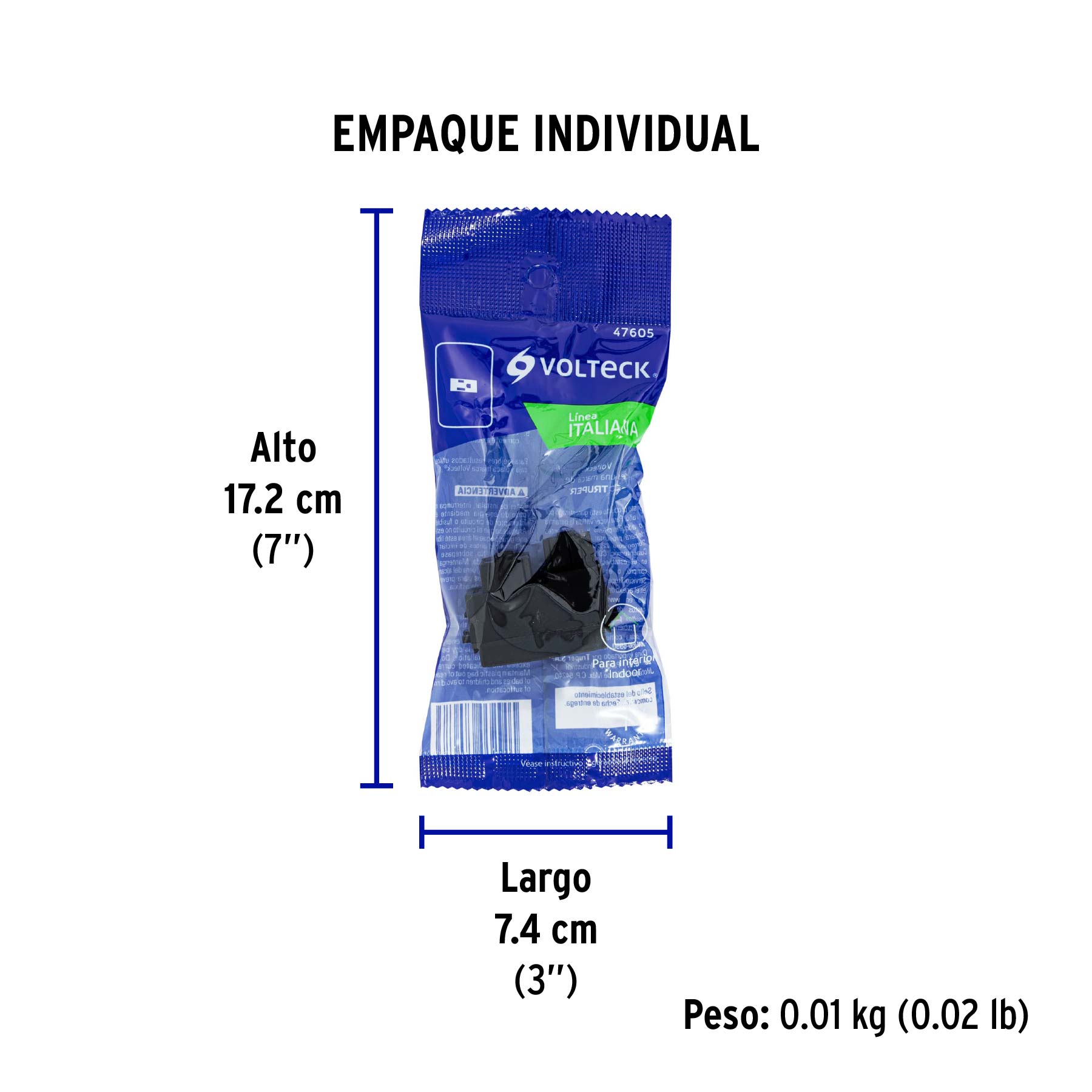Contacto sencillo, 2 polos + tierra, línea Italiana, negro - Empaque