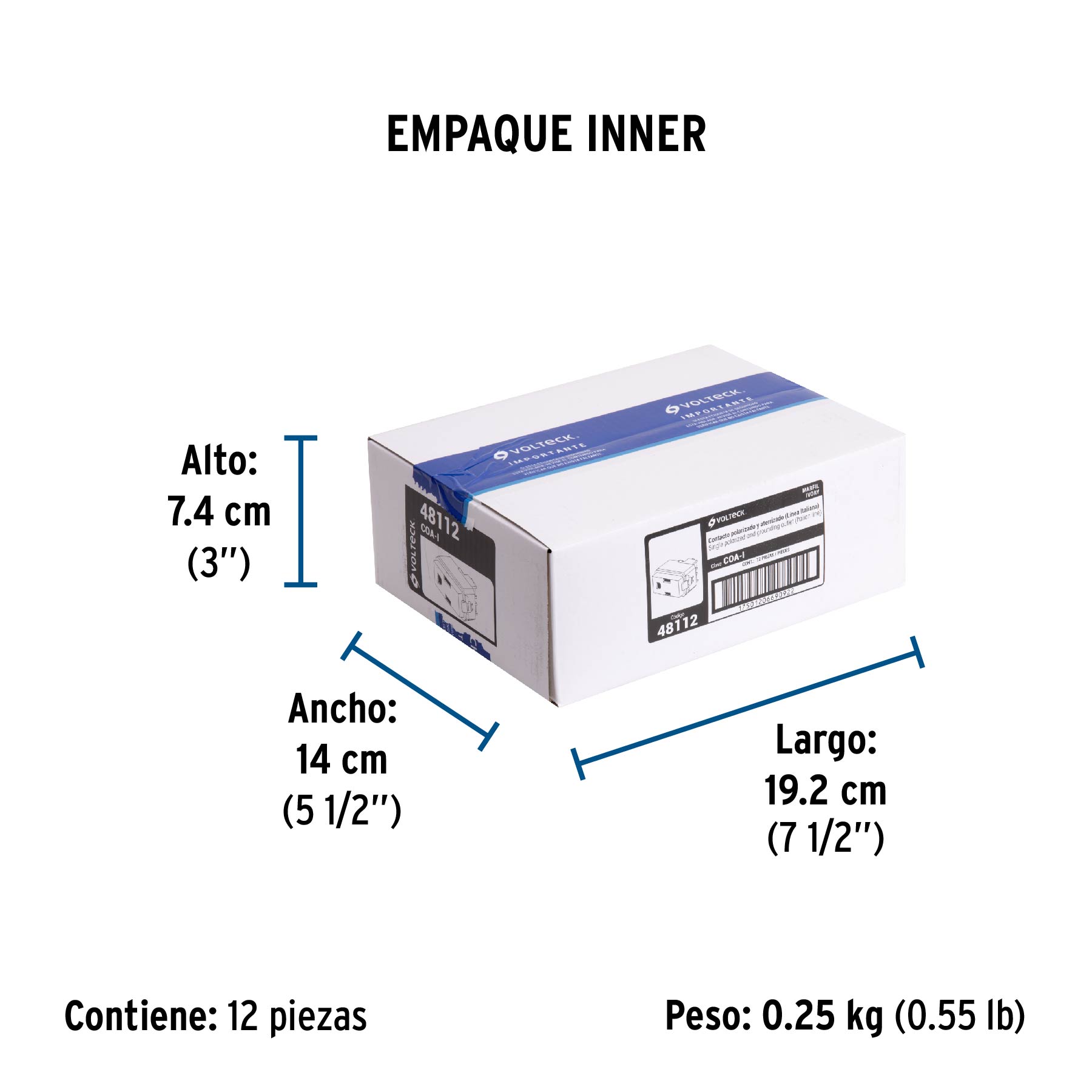 Contacto sencillo, 2 polos + tierra, línea Italiana, marfil - Empaque