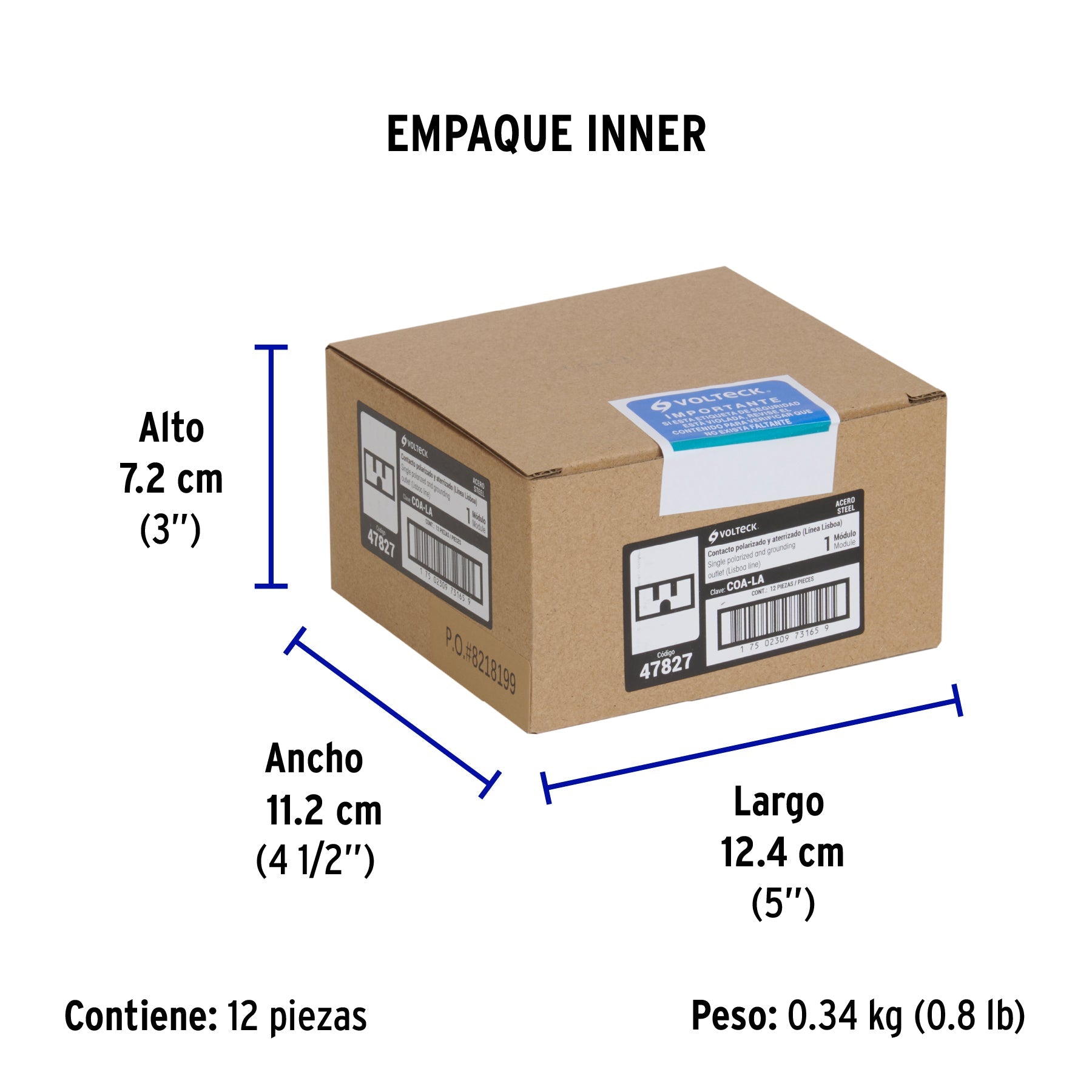 Contacto aterrizado acero inox de 1 módulo, línea Lisboa - Empaque
