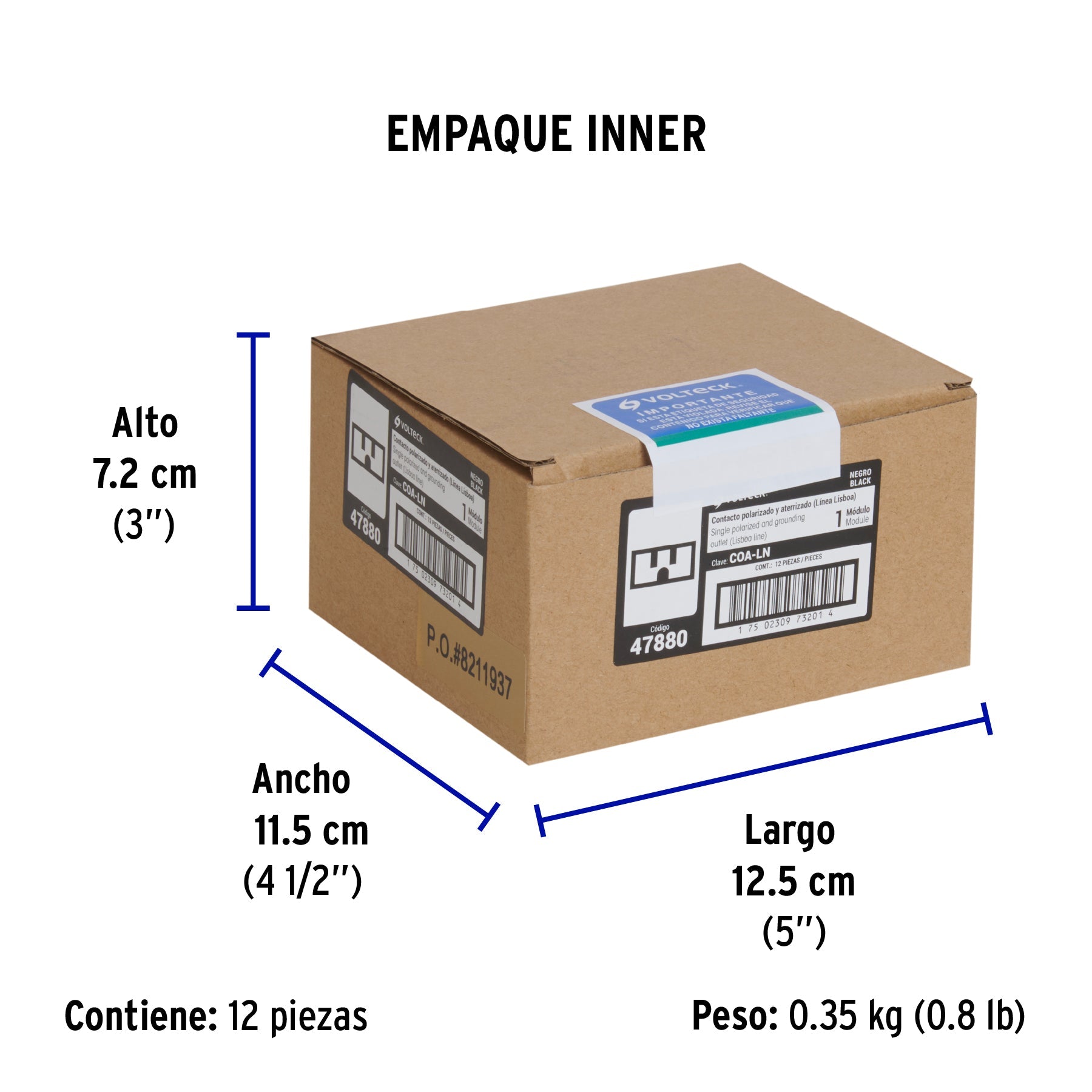 Contacto aterrizado negro de 1 módulo, línea Lisboa, VOLTECK - Empaque