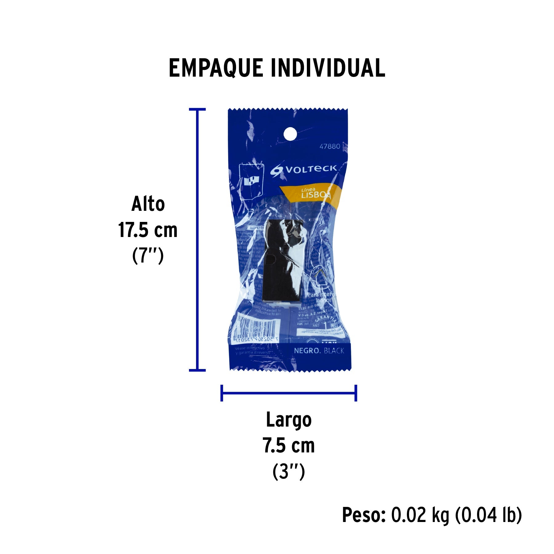 Contacto aterrizado negro de 1 módulo, línea Lisboa, VOLTECK - Empaque