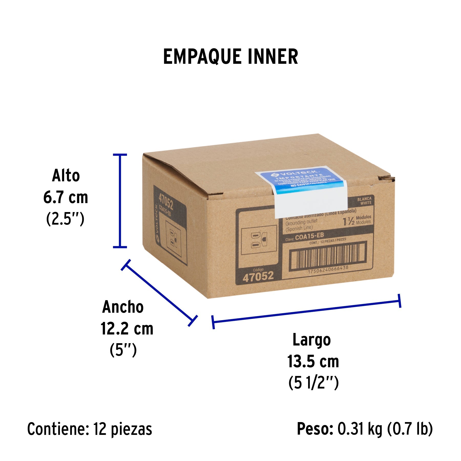 Contacto aterrizado, 1.5 módulos, línea Española, blanco - Empaque