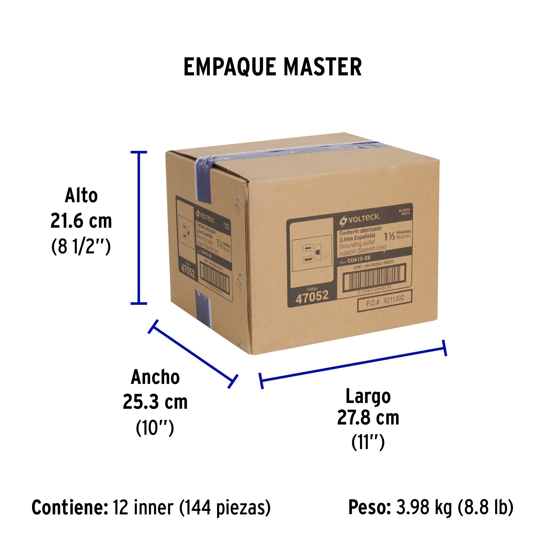 Contacto aterrizado, 1.5 módulos, línea Española, blanco - Empaque