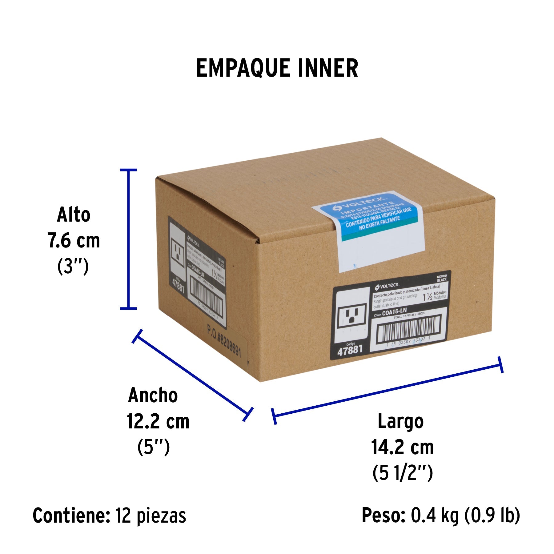 Contacto aterrizado negro de 1.5 módulos, línea Lisboa - Empaque