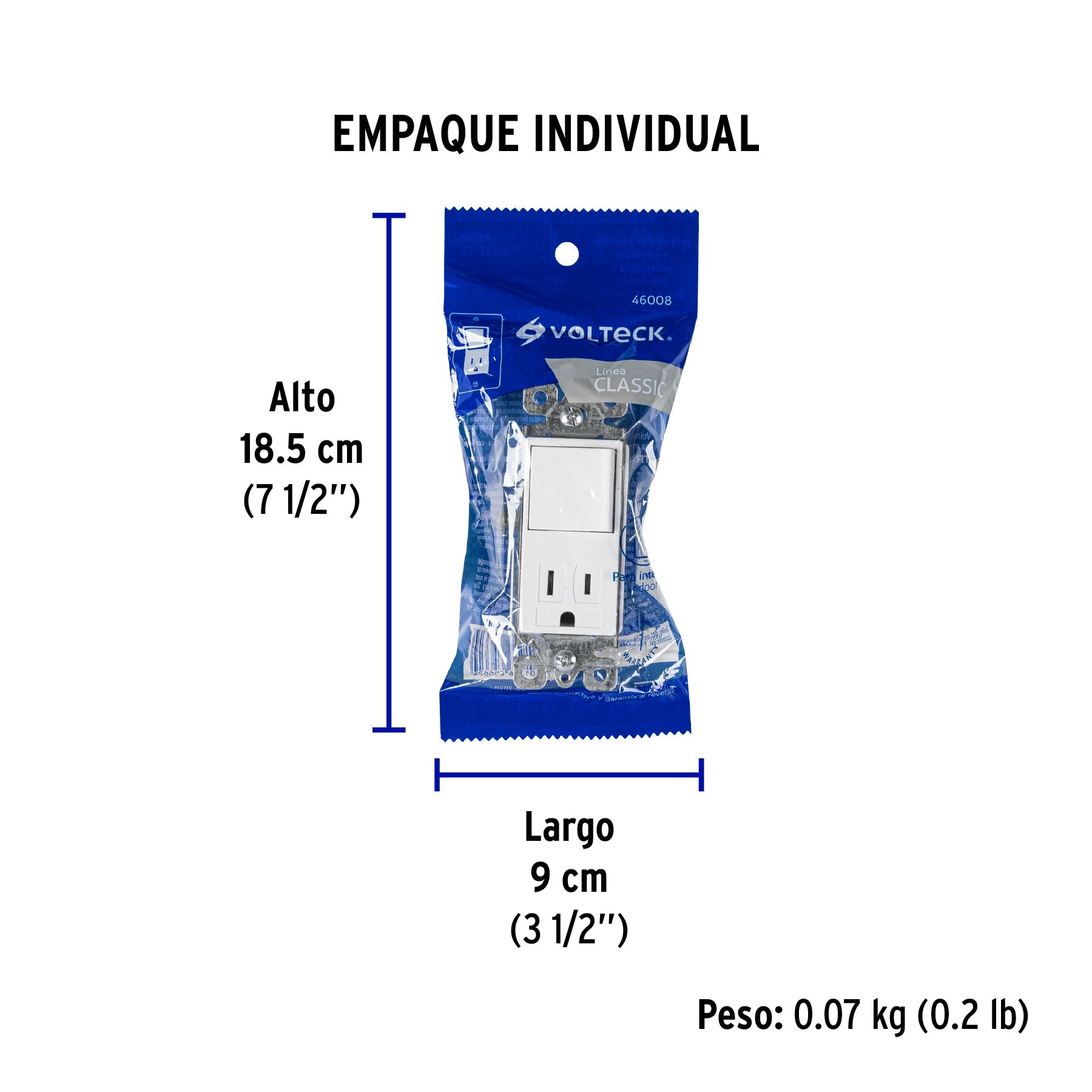 Interruptor-contacto, 2 polos + tierra, Classic, VOLTECK - Empaque