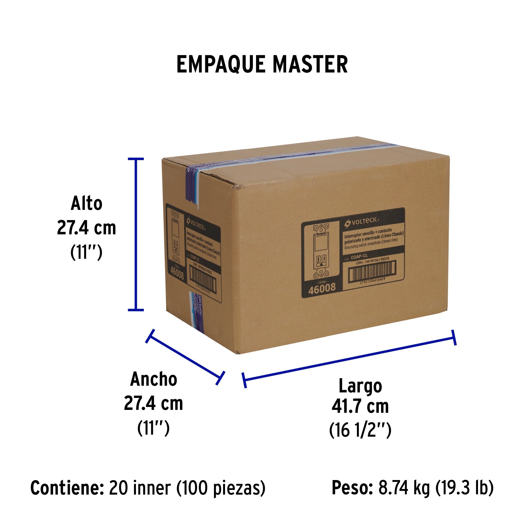 Interruptor-contacto, 2 polos + tierra, Classic, VOLTECK - Empaque