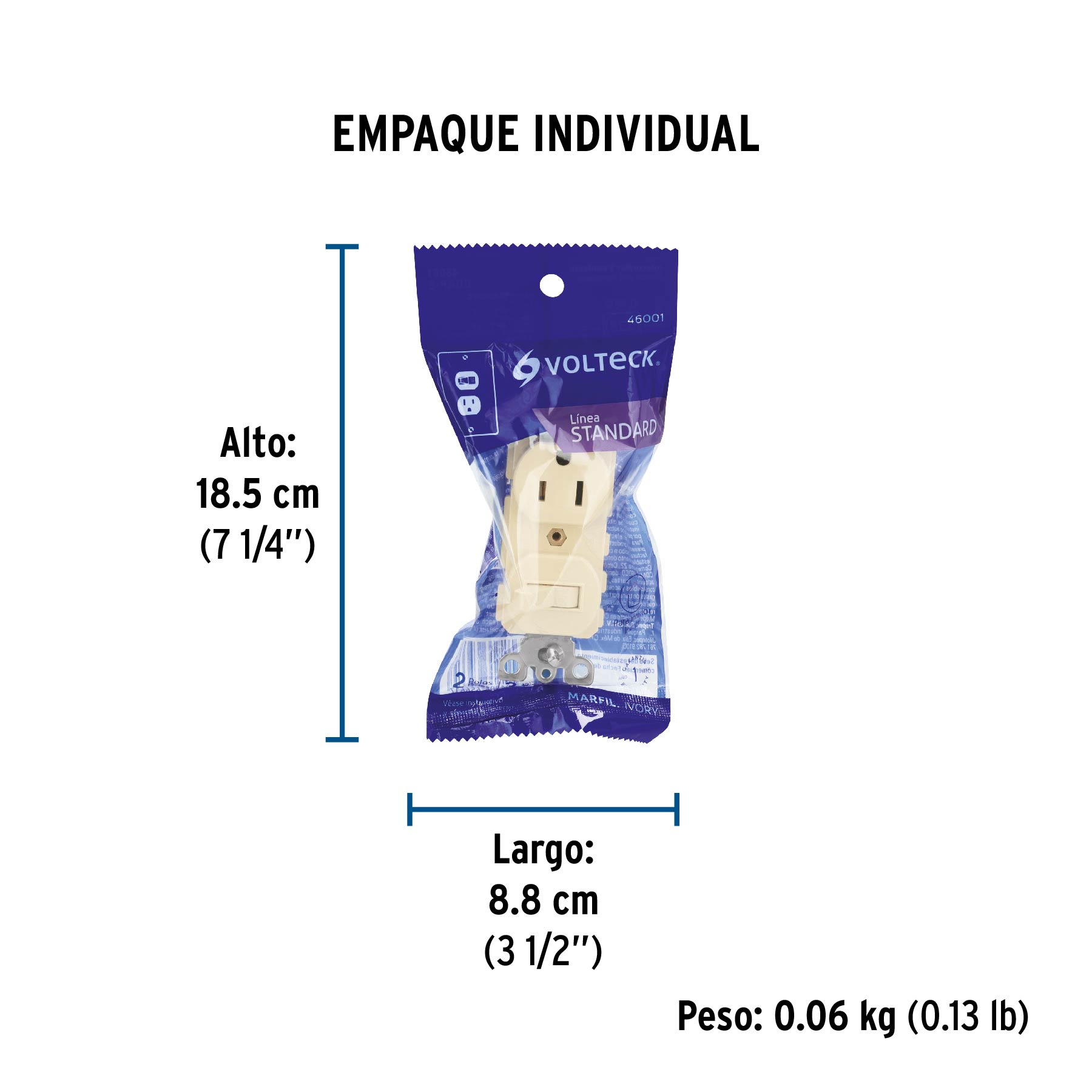 Interruptor de palanca con contacto, Standard, marfil - Empaque