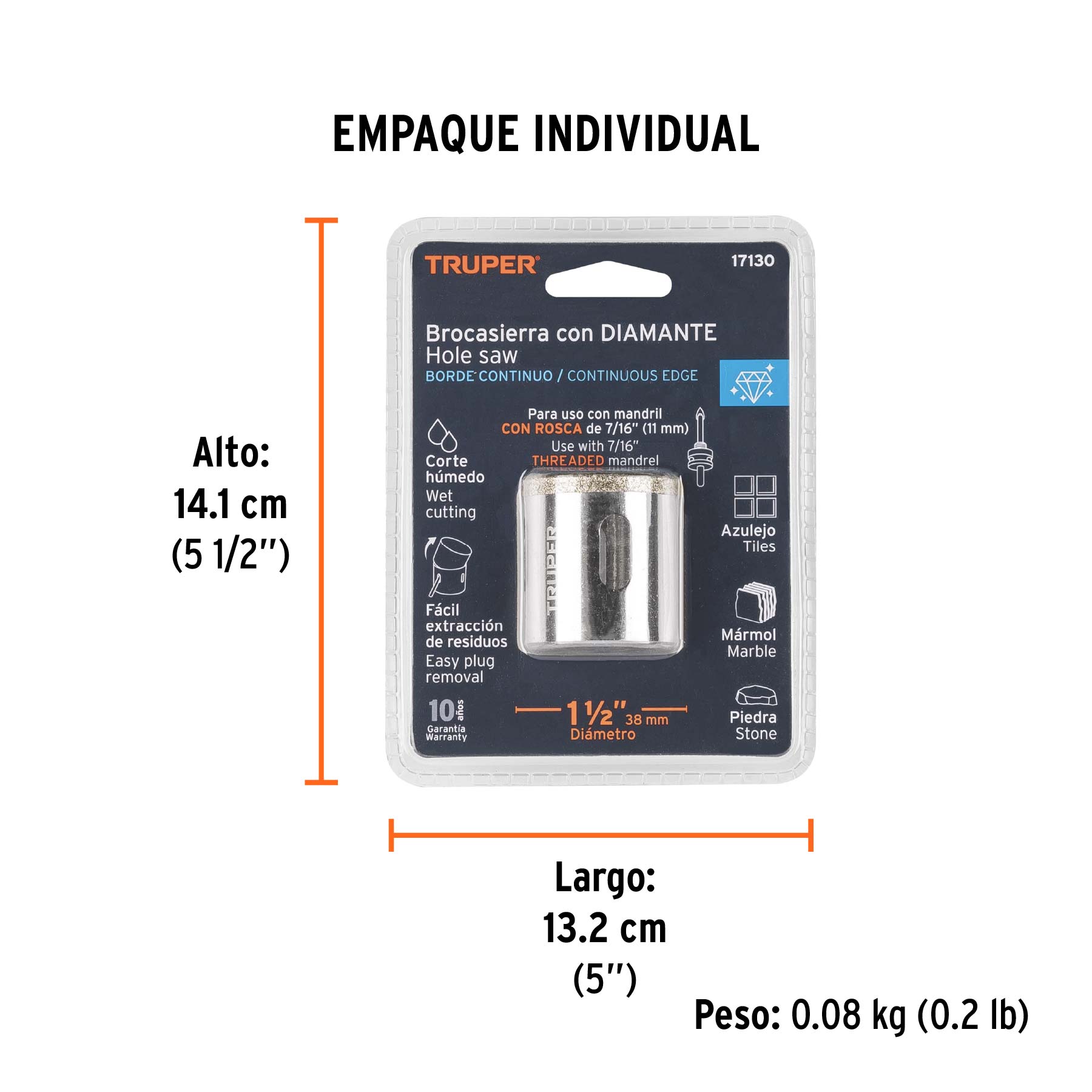 Brocasierra diamante 1-1/2" borde continuo, TRUPER - Empaque