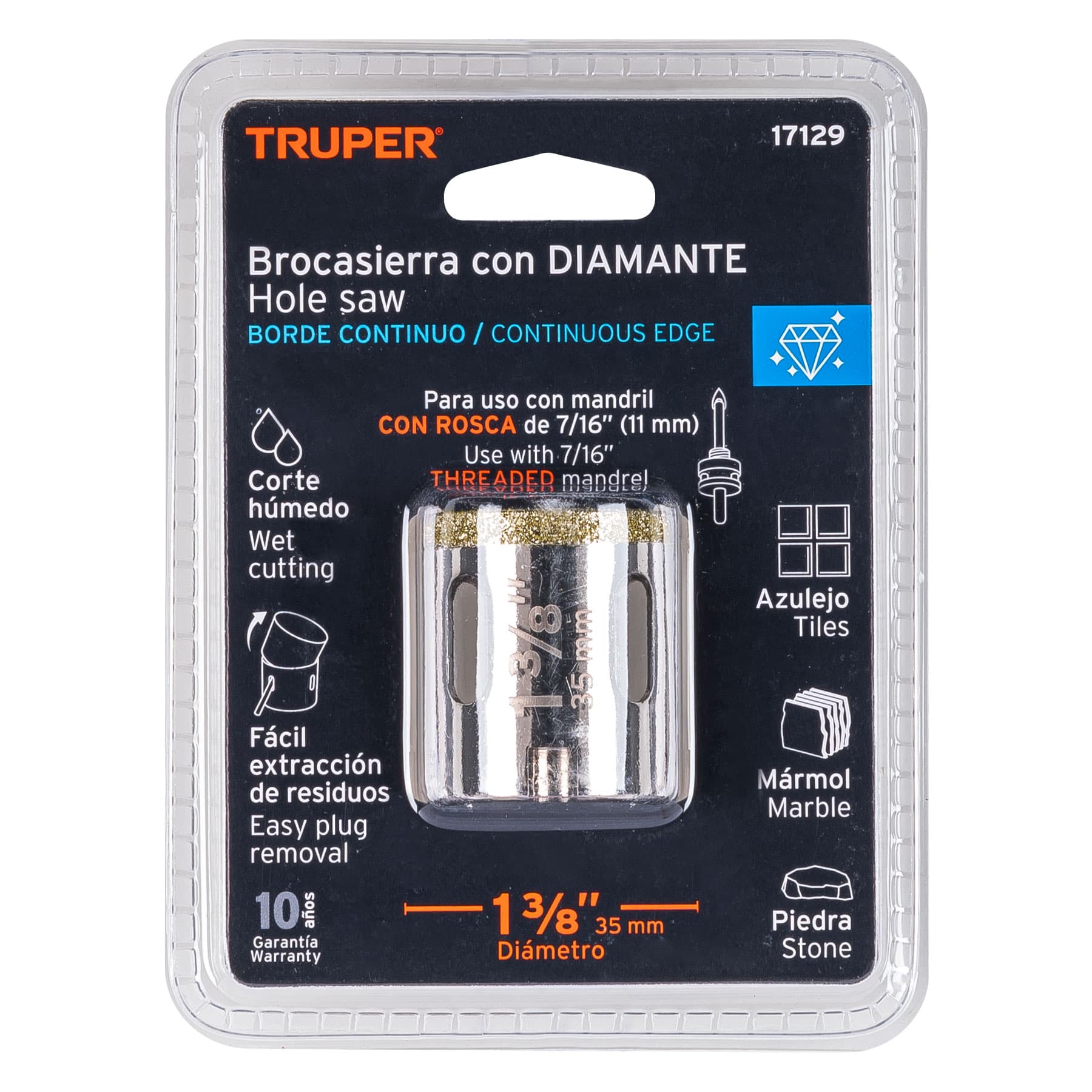 Brocasierra diamante 1-3/8" borde continuo, TRUPER