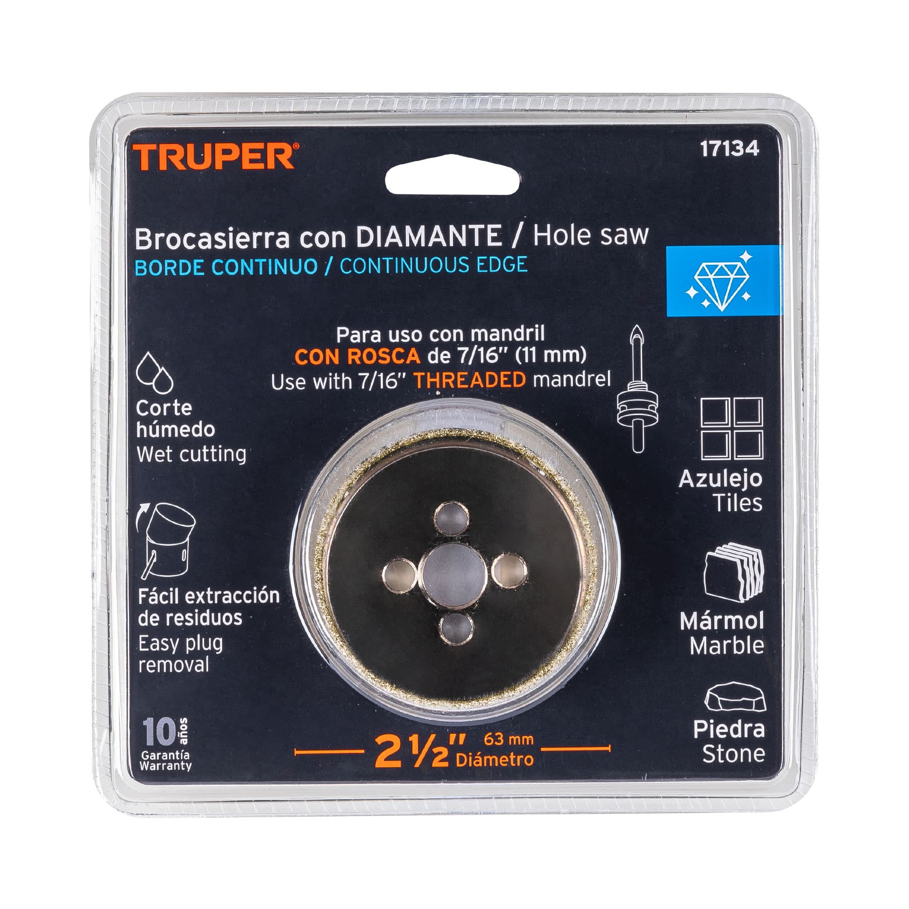Brocasierra diamante 2-1/2" borde continuo, TRUPER