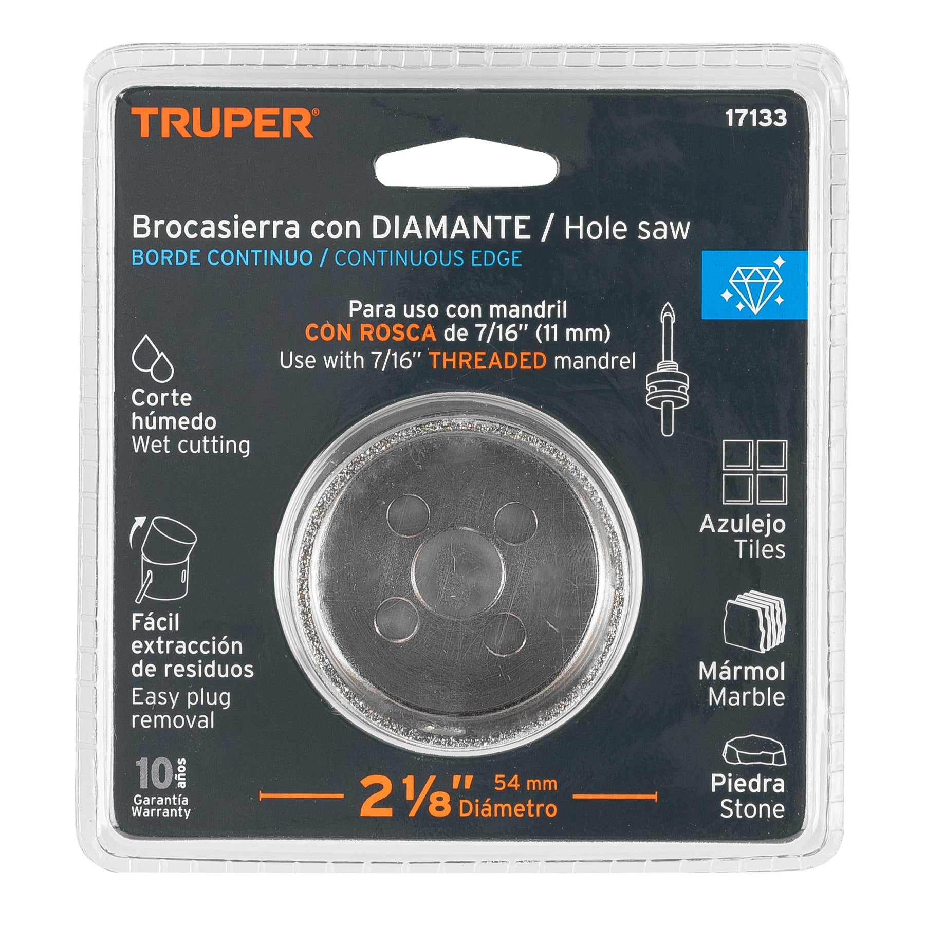 Brocasierra diamante 2-1/8" borde continuo, TRUPER