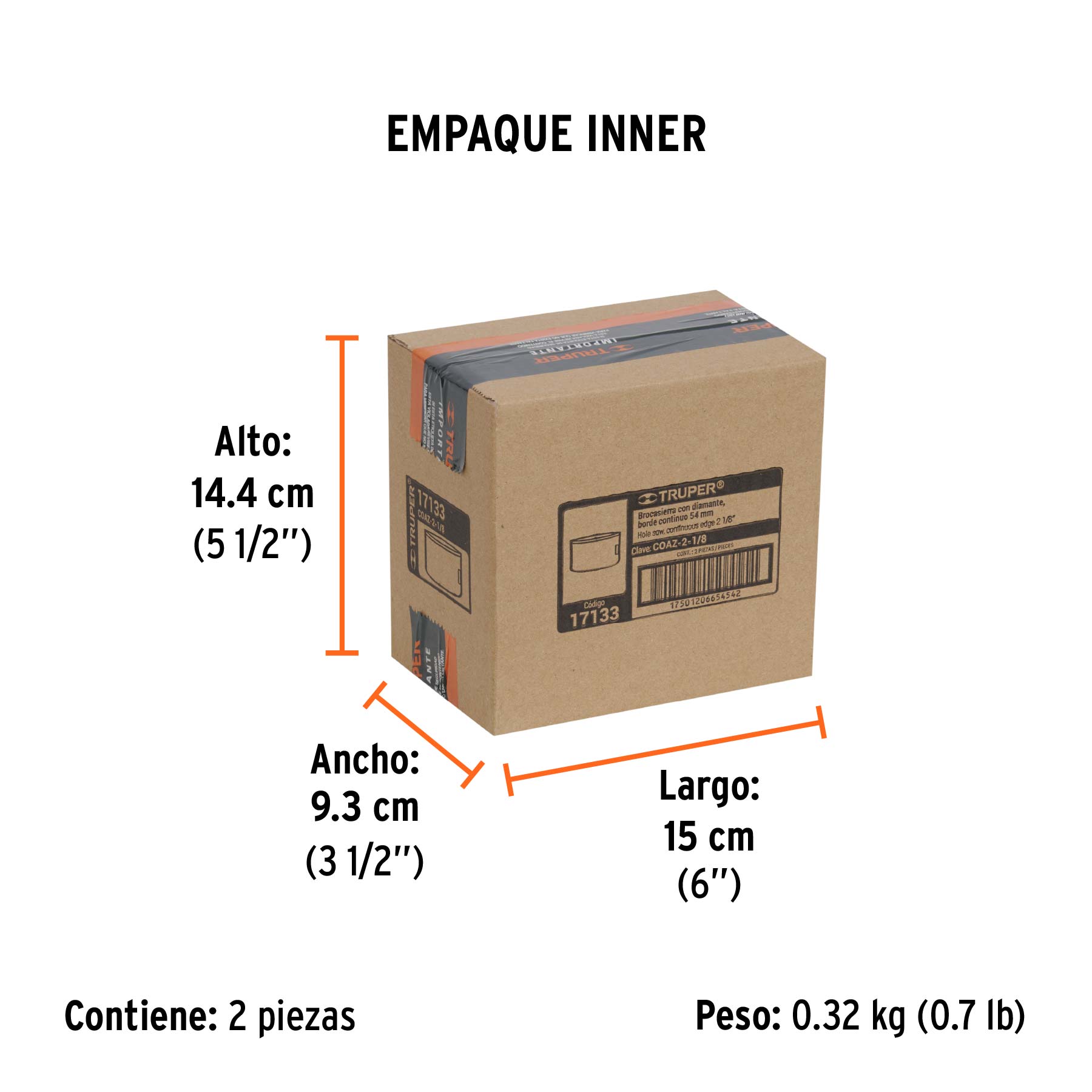 Brocasierra diamante 2-1/8" borde continuo, TRUPER - Empaque