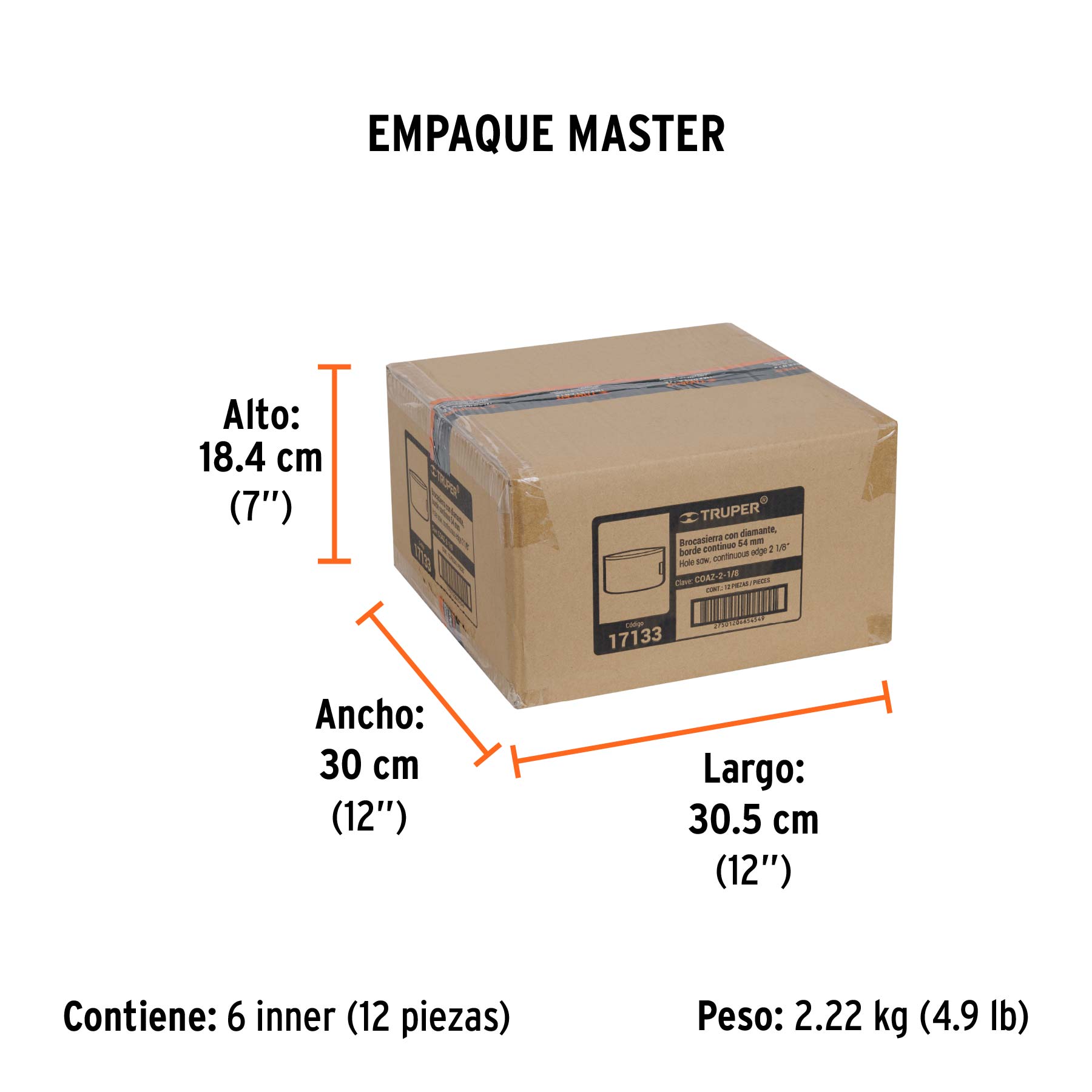 Brocasierra diamante 2-1/8" borde continuo, TRUPER - Empaque