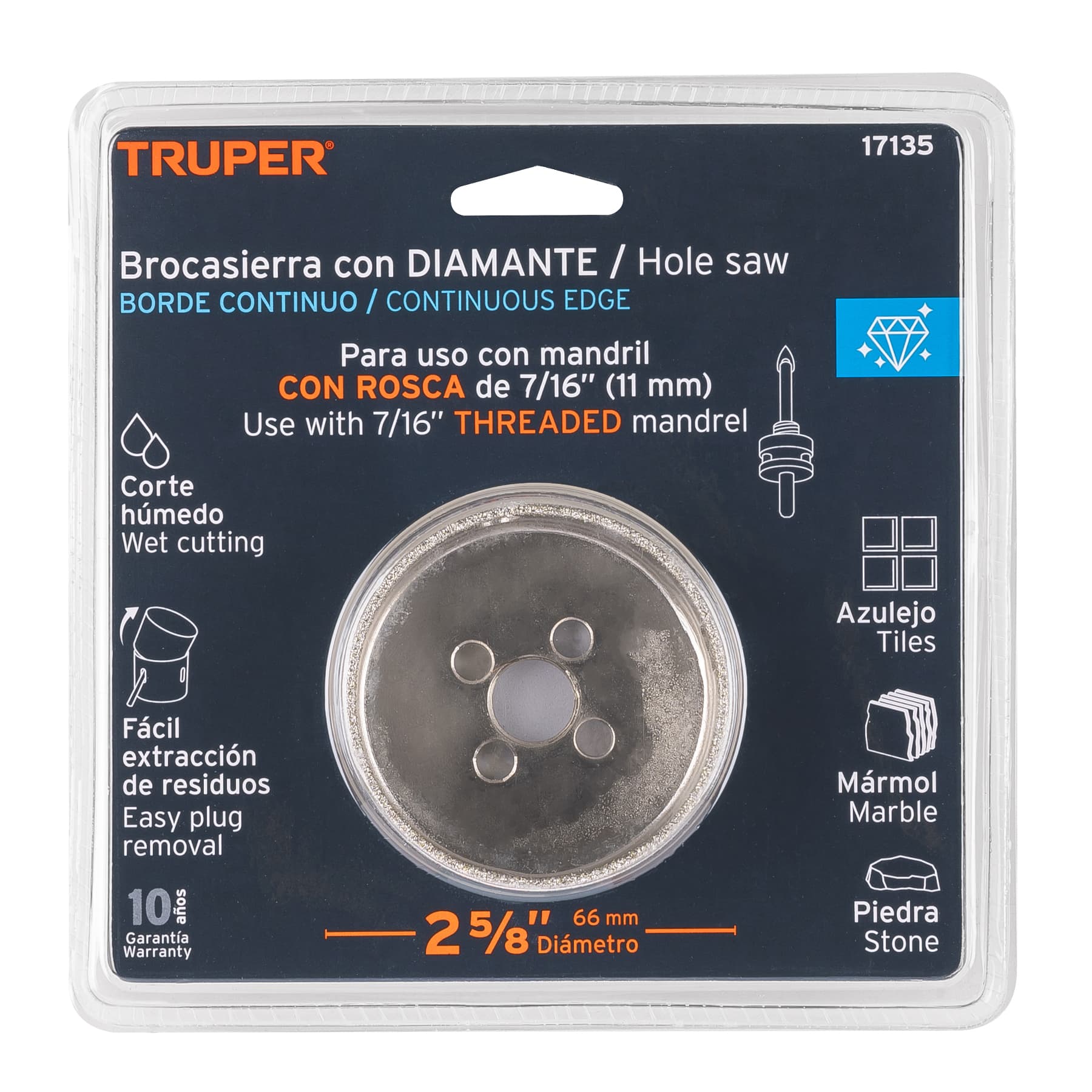 Brocasierra diamante 2-5/8" borde continuo, TRUPER