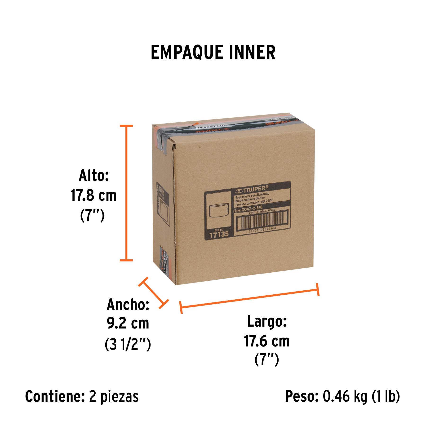 Brocasierra diamante 2-5/8" borde continuo, TRUPER - Empaque