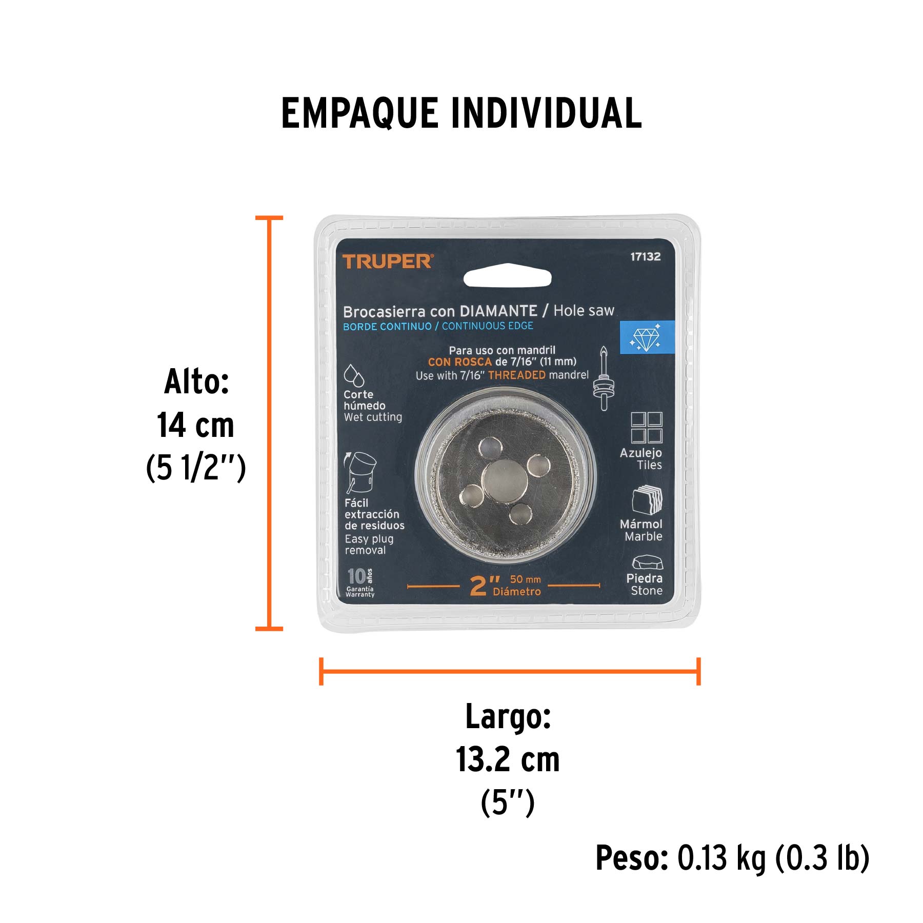 Brocasierra diamante 2" borde continuo, TRUPER - Empaque