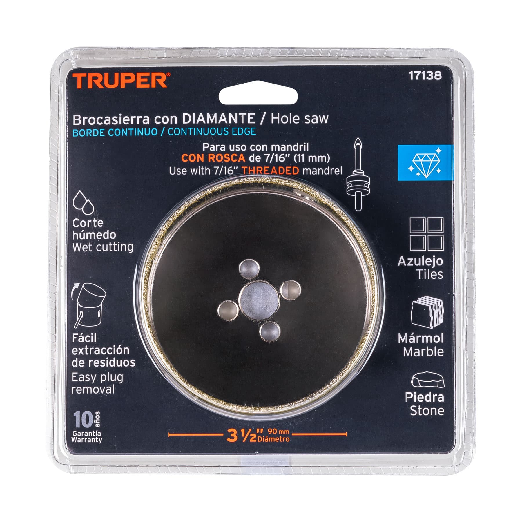 Brocasierra diamante 3-1/2" borde continuo, TRUPER