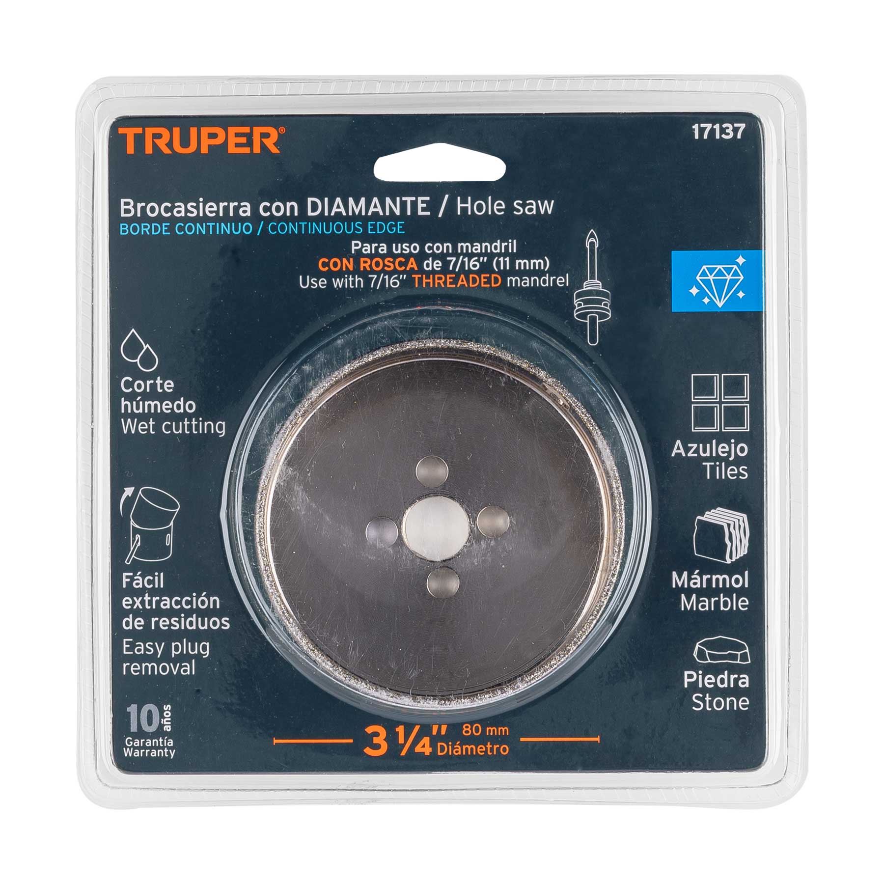 Brocasierra diamante 3-1/4" borde continuo, TRUPER