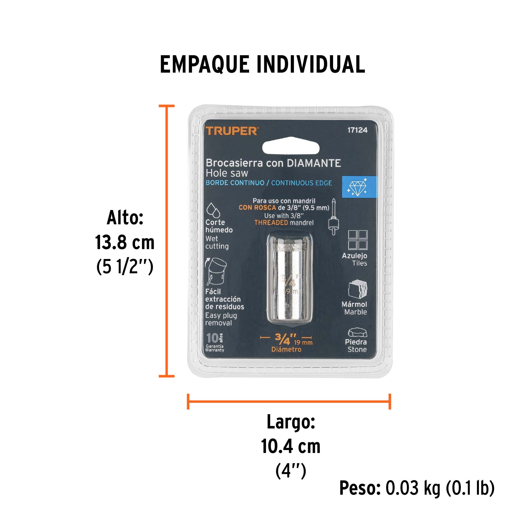 Brocasierra diamante 3/4" borde continuo, TRUPER - Empaque
