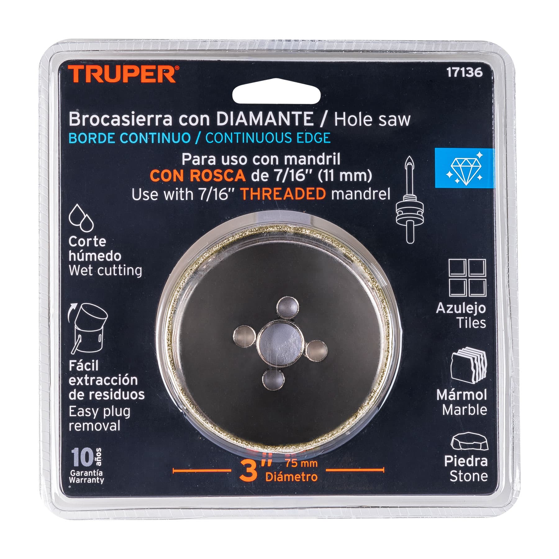 Brocasierra diamante 3" borde continuo, TRUPER