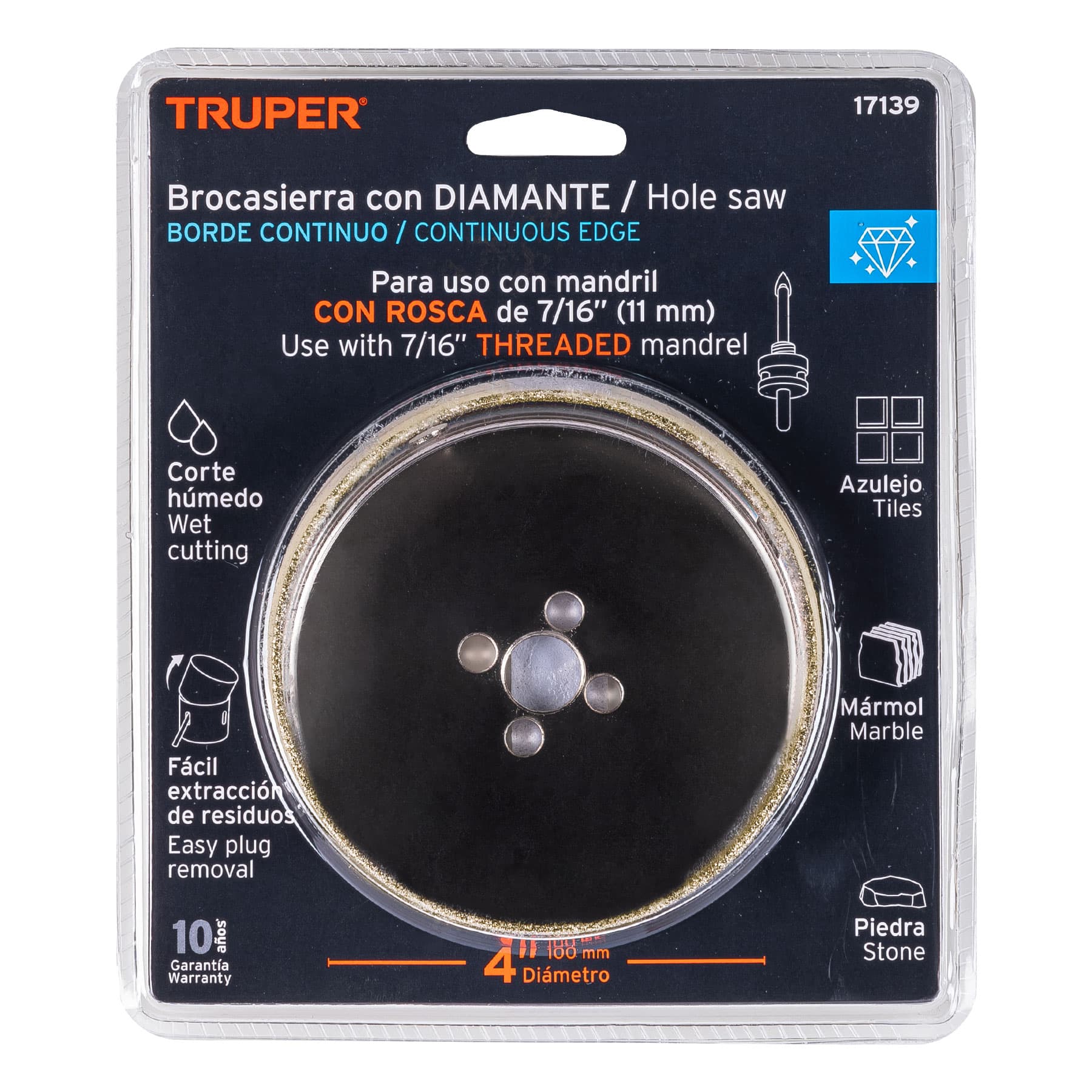 Brocasierra diamante 4" borde continuo, TRUPER