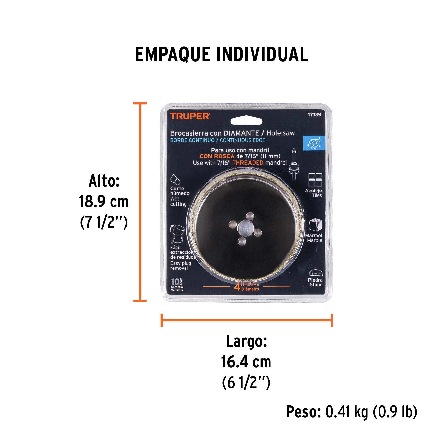 Brocasierra diamante 4" borde continuo, TRUPER - Empaque
