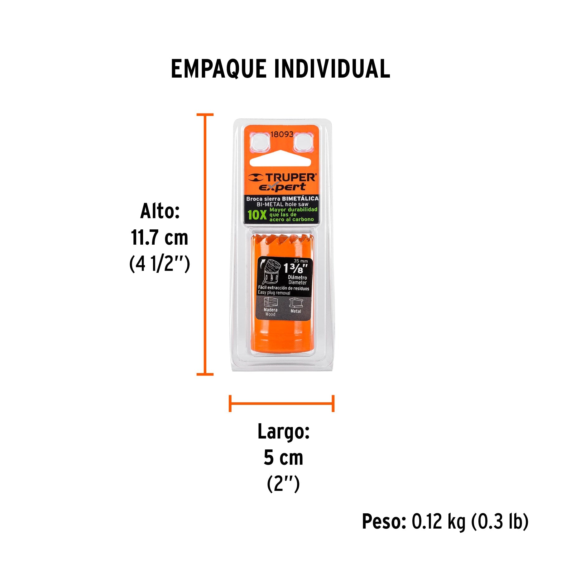 Brocasierra bimetálica 1-3/8", TRUPER EXPERT - Empaque