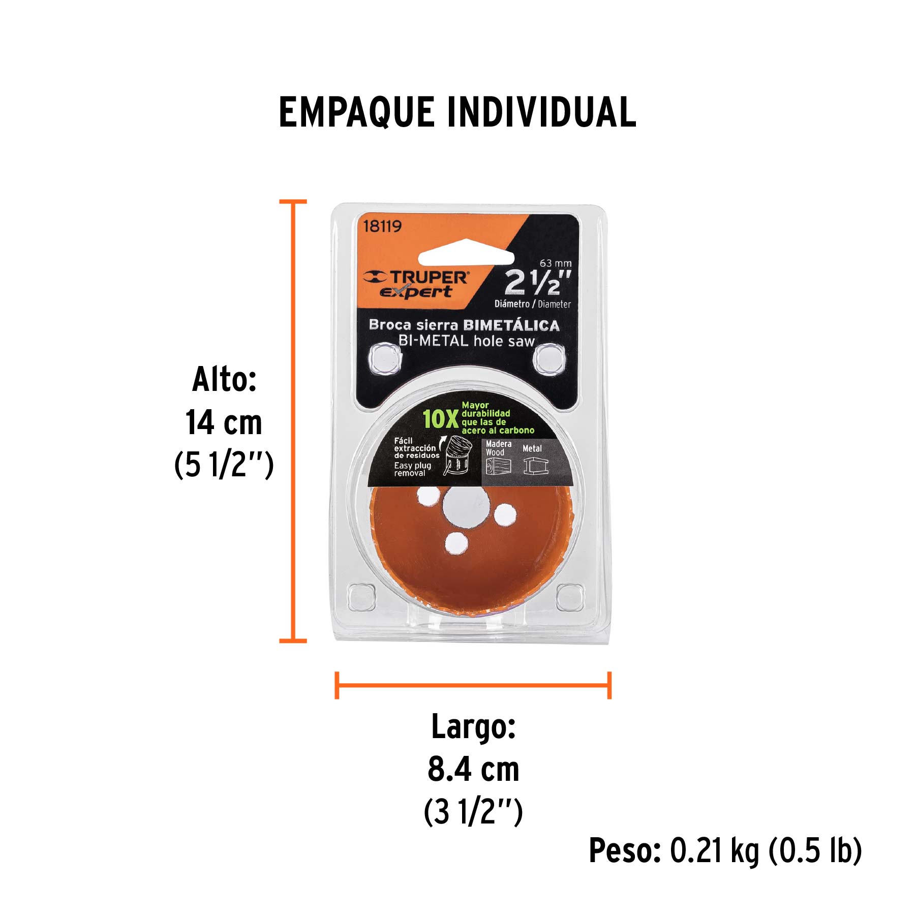 Brocasierra bimetálica 2-1/2", TRUPER EXPERT - Empaque