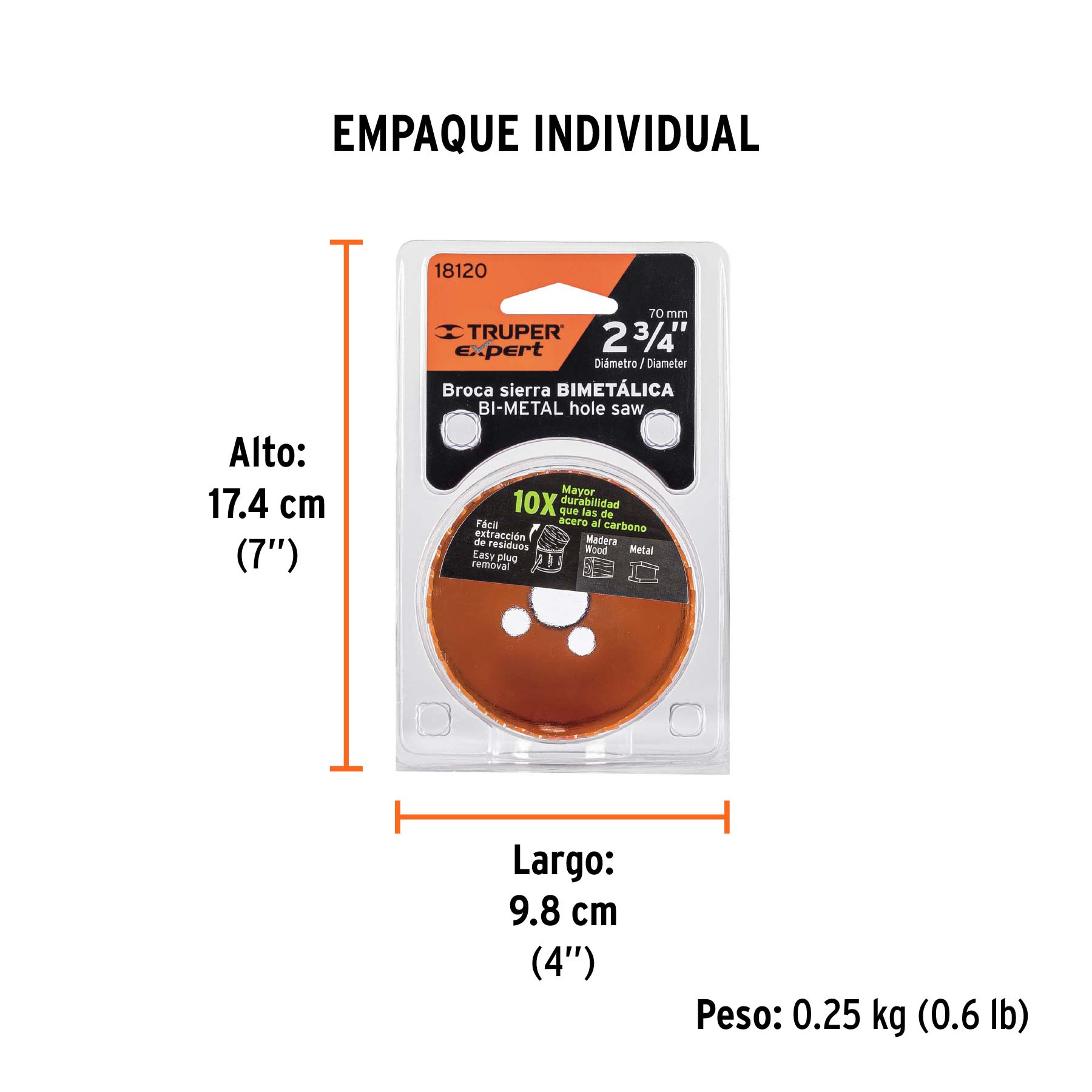 Brocasierra bimetálica 2-3/4", TRUPER EXPERT - Empaque