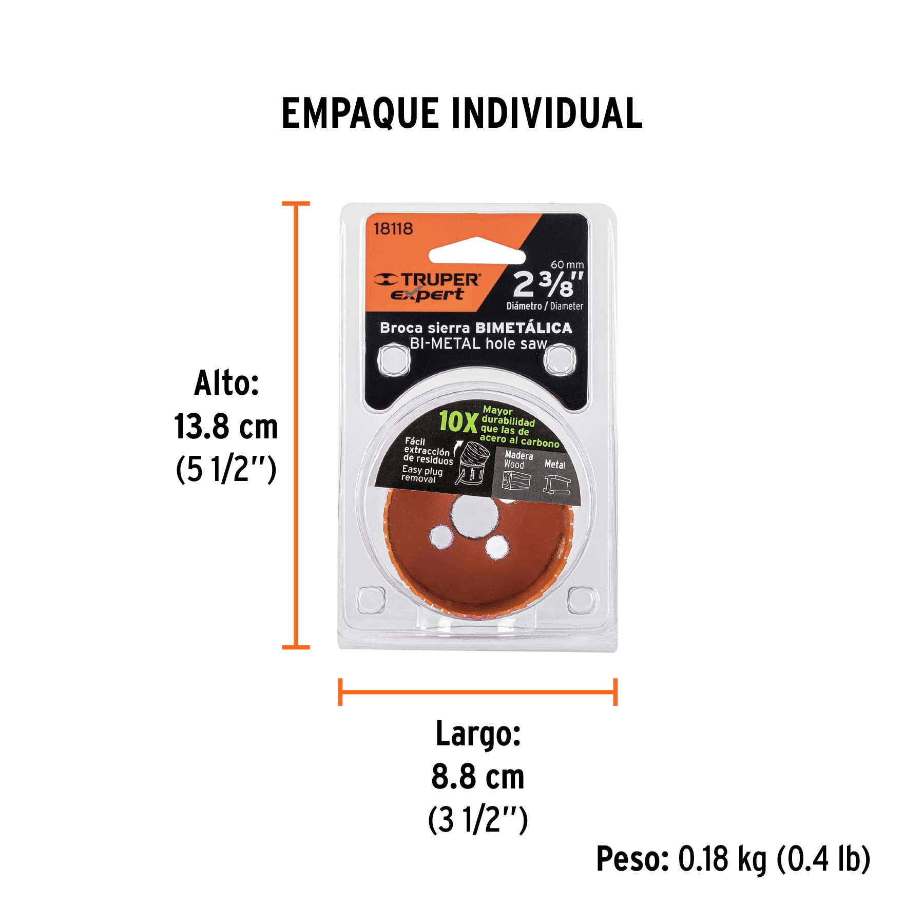 Brocasierra bimetálica 2-3/8", TRUPER EXPERT - Empaque