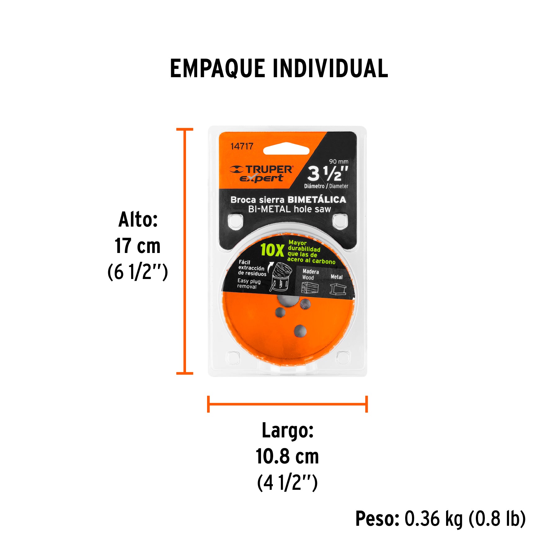 Brocasierra bimetálica 3-1/2", TRUPER EXPERT - Empaque