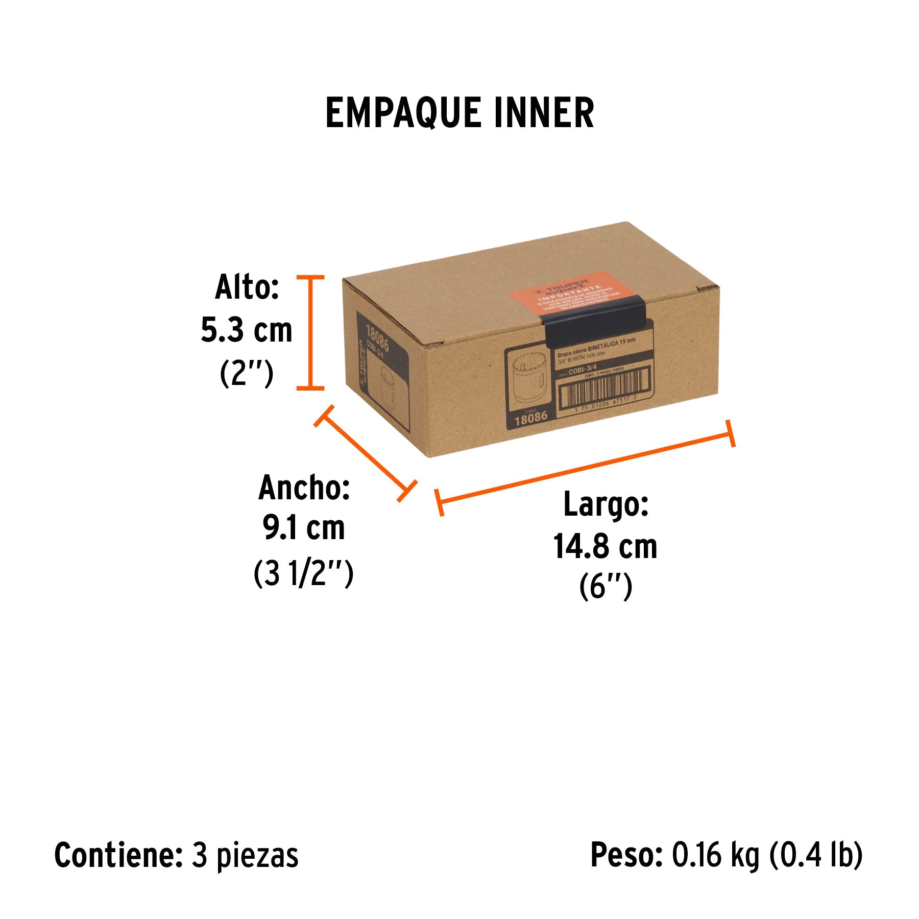 Brocasierra bimetálica 3/4", TRUPER EXPERT - Empaque