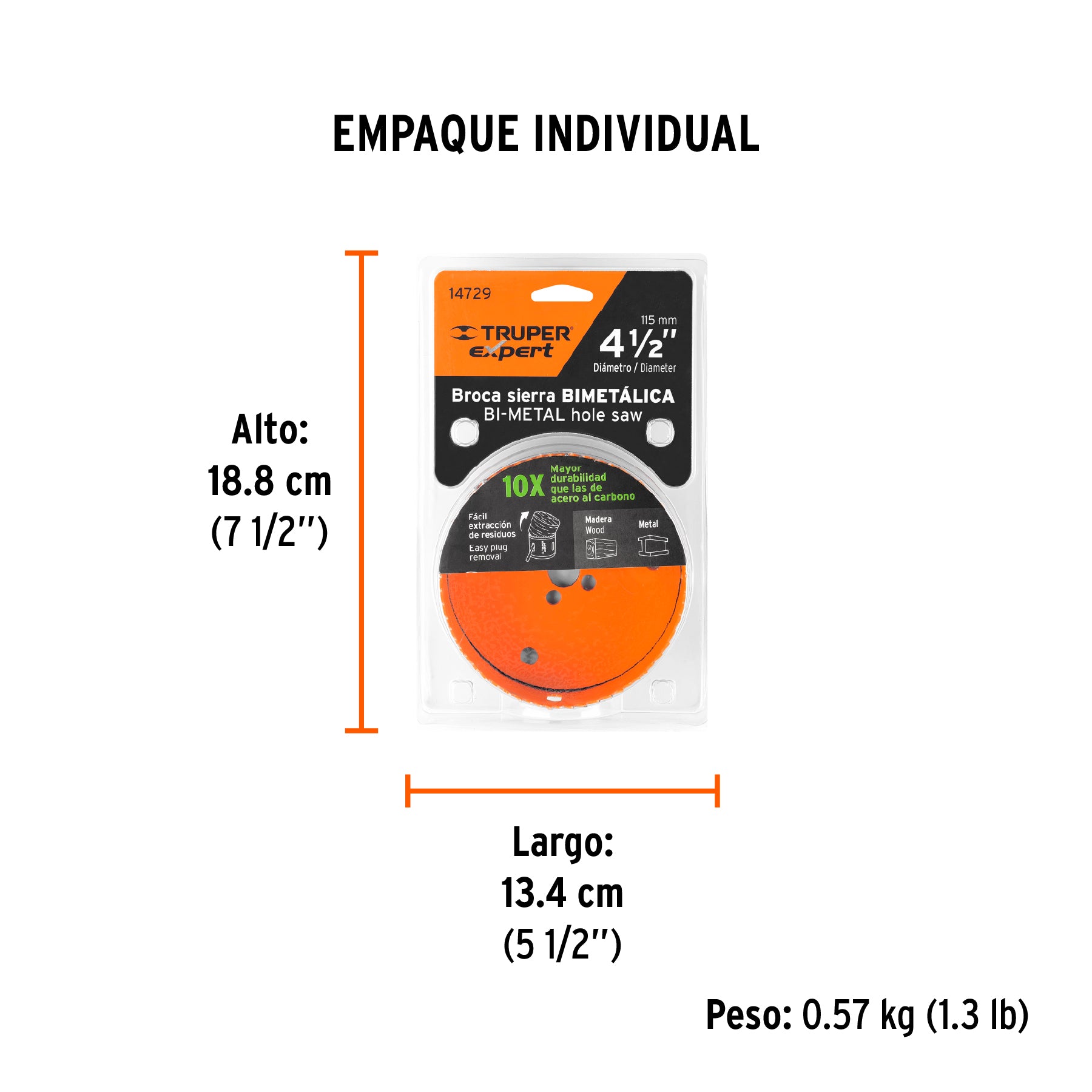 Brocasierra bimetálica 4-1/2", TRUPER EXPERT - Empaque
