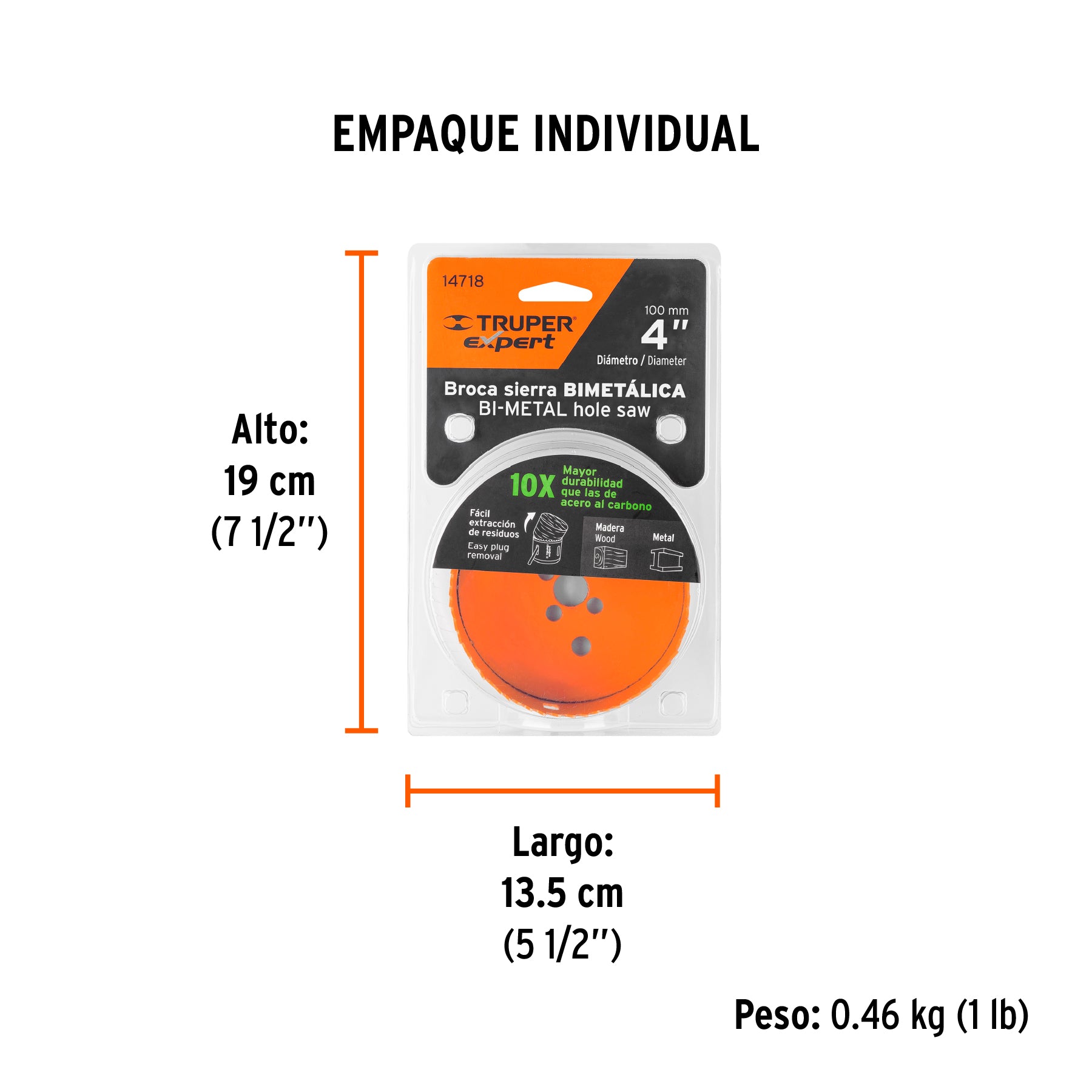 Brocasierra bimetálica 4", TRUPER EXPERT - Empaque