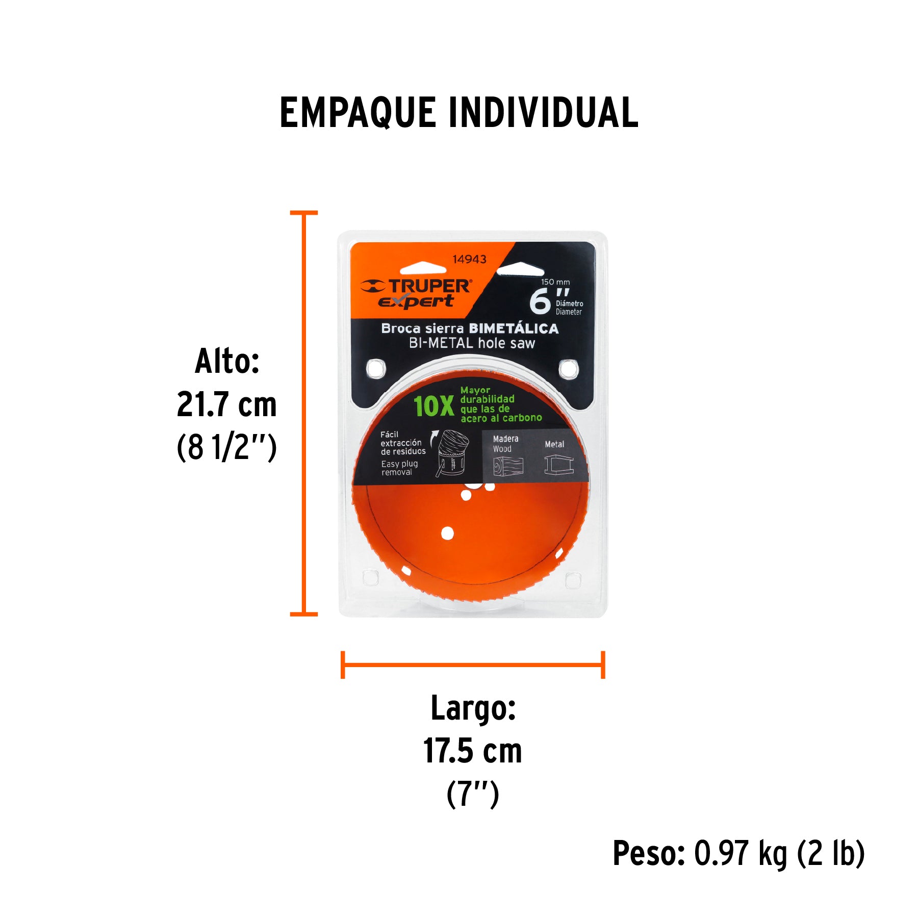 Brocasierra bimetálica 6", TRUPER EXPERT - Empaque