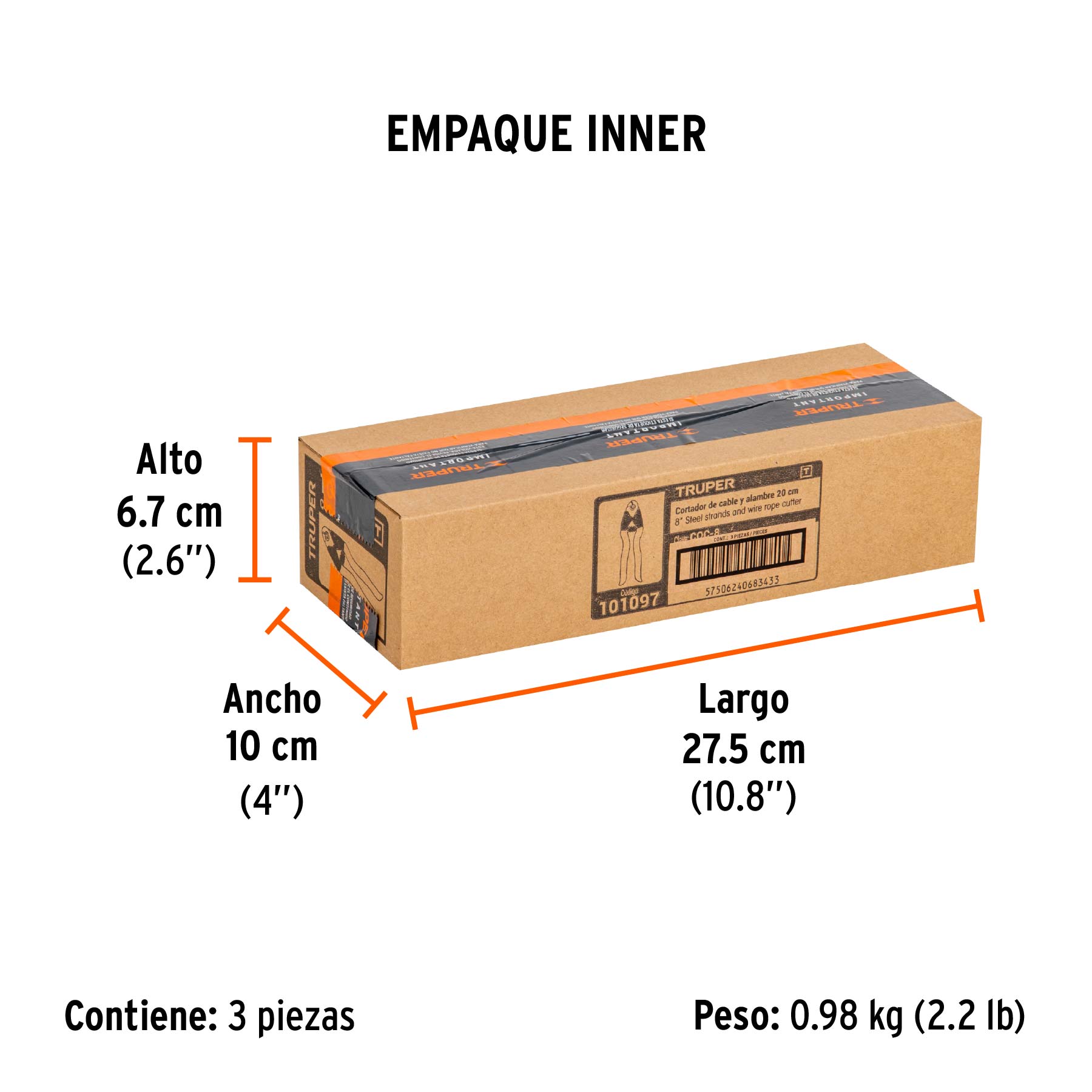Cortador de 8" de cable y alambre, TRUPER - Empaque