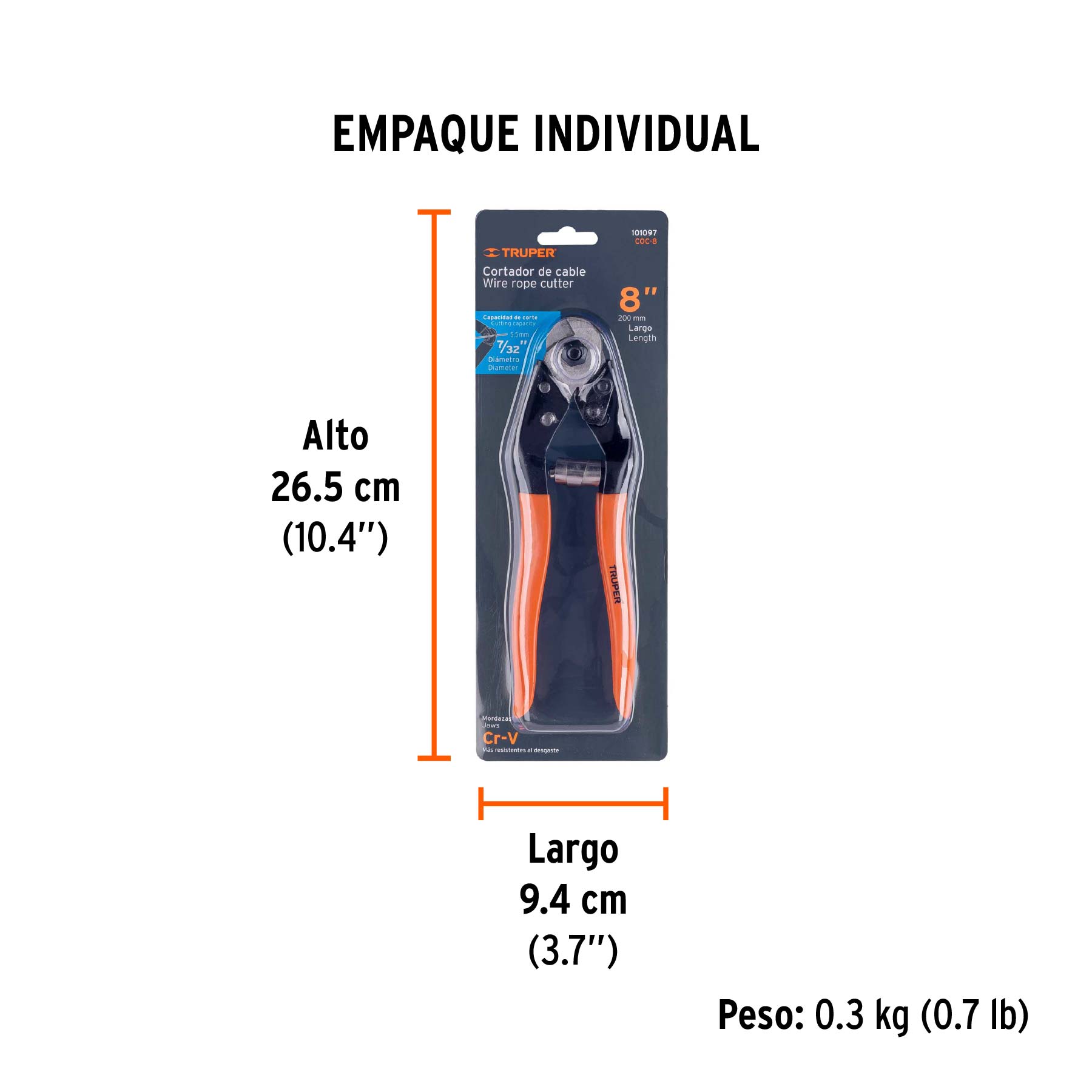 Cortador de 8" de cable y alambre, TRUPER - Empaque